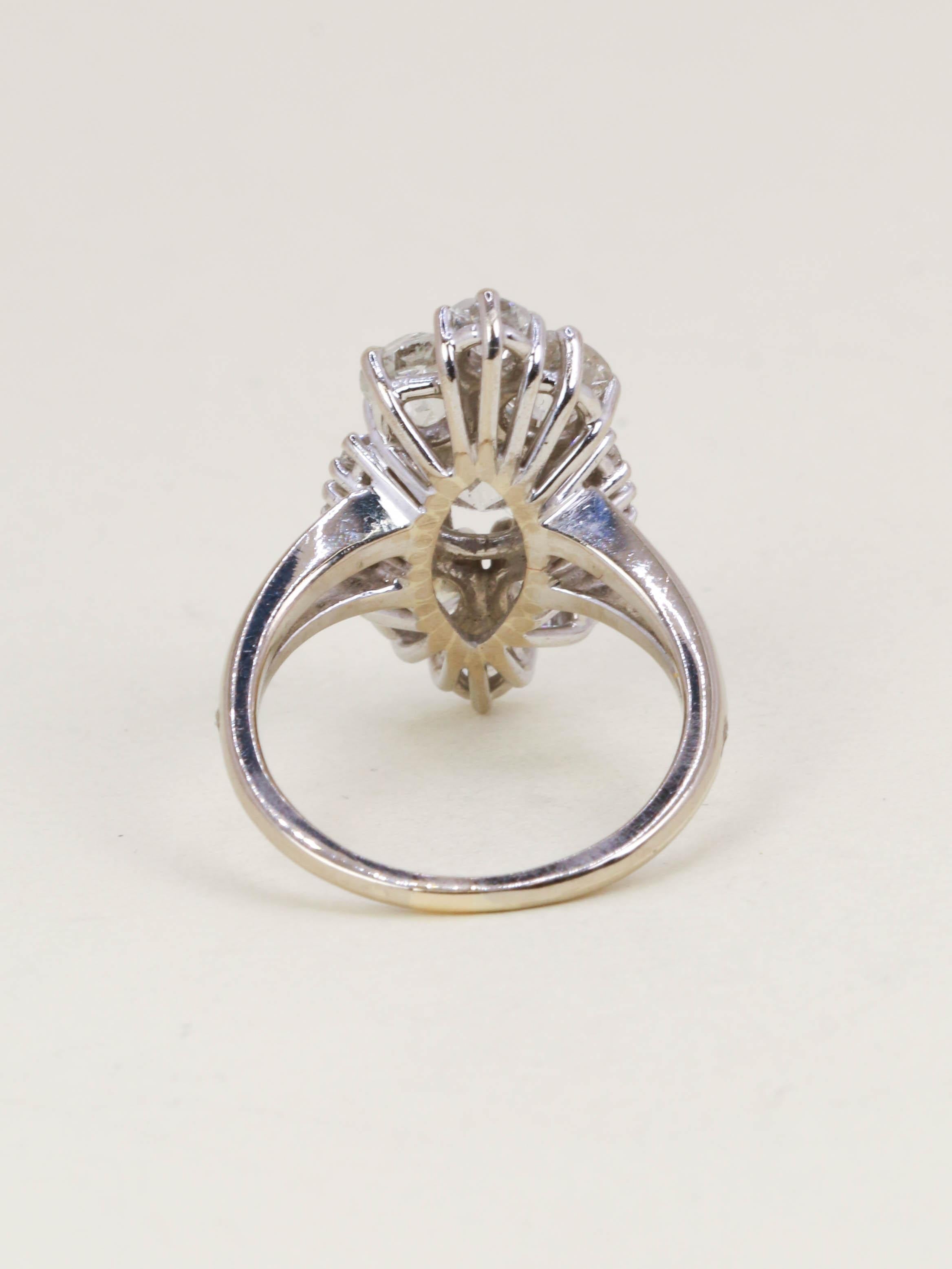 Bague marquise or blanc diamants taille ancienne 3,75 carats