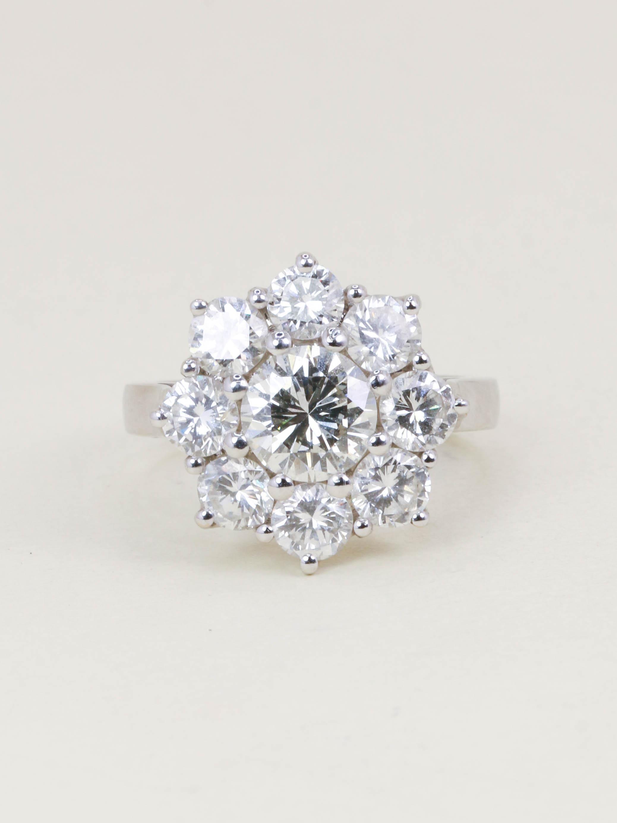 Bague marguerite or blanc diamants 3,90 carats