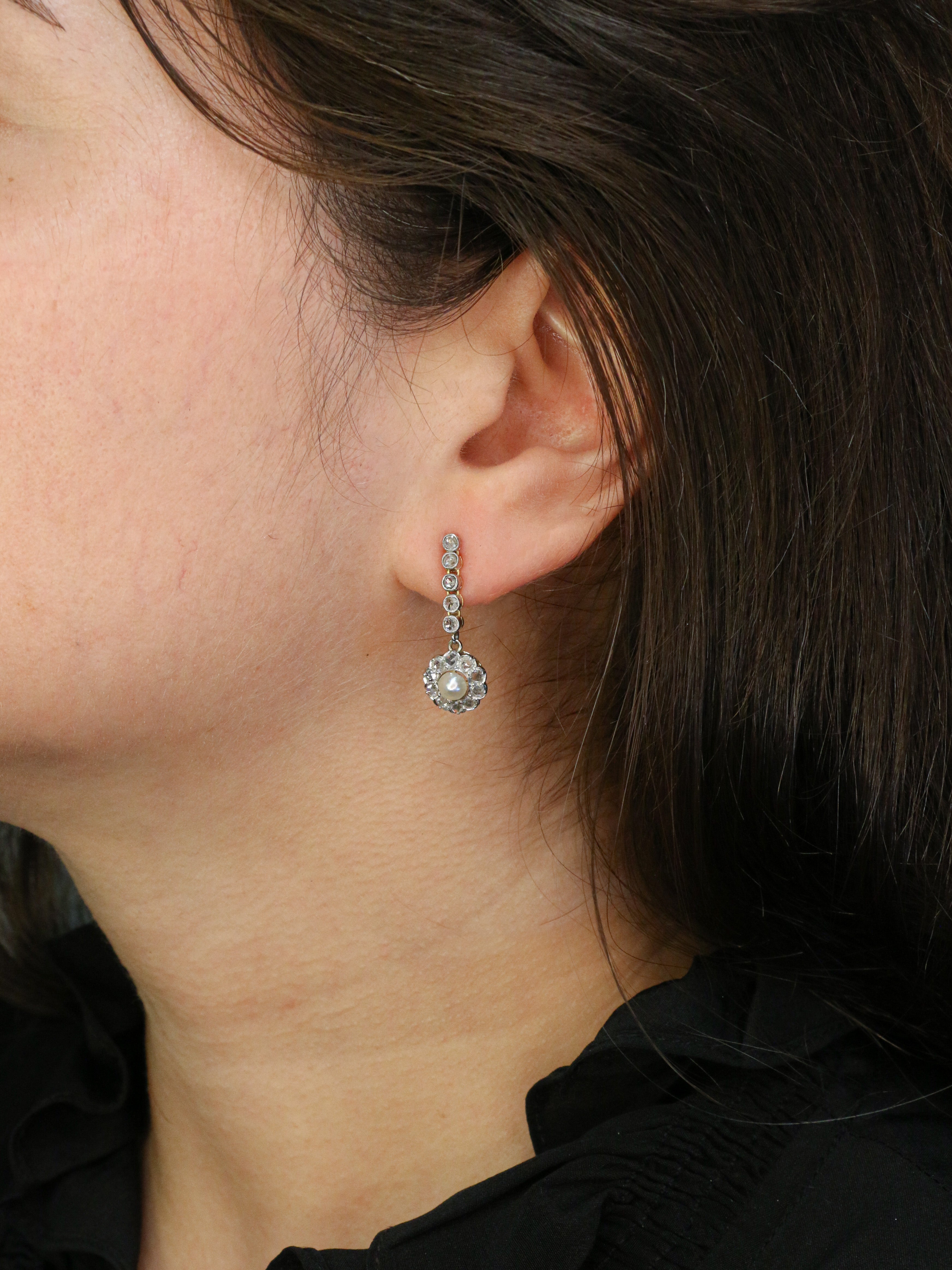 Boucles d'oreilles Belle Epoque diamants perle