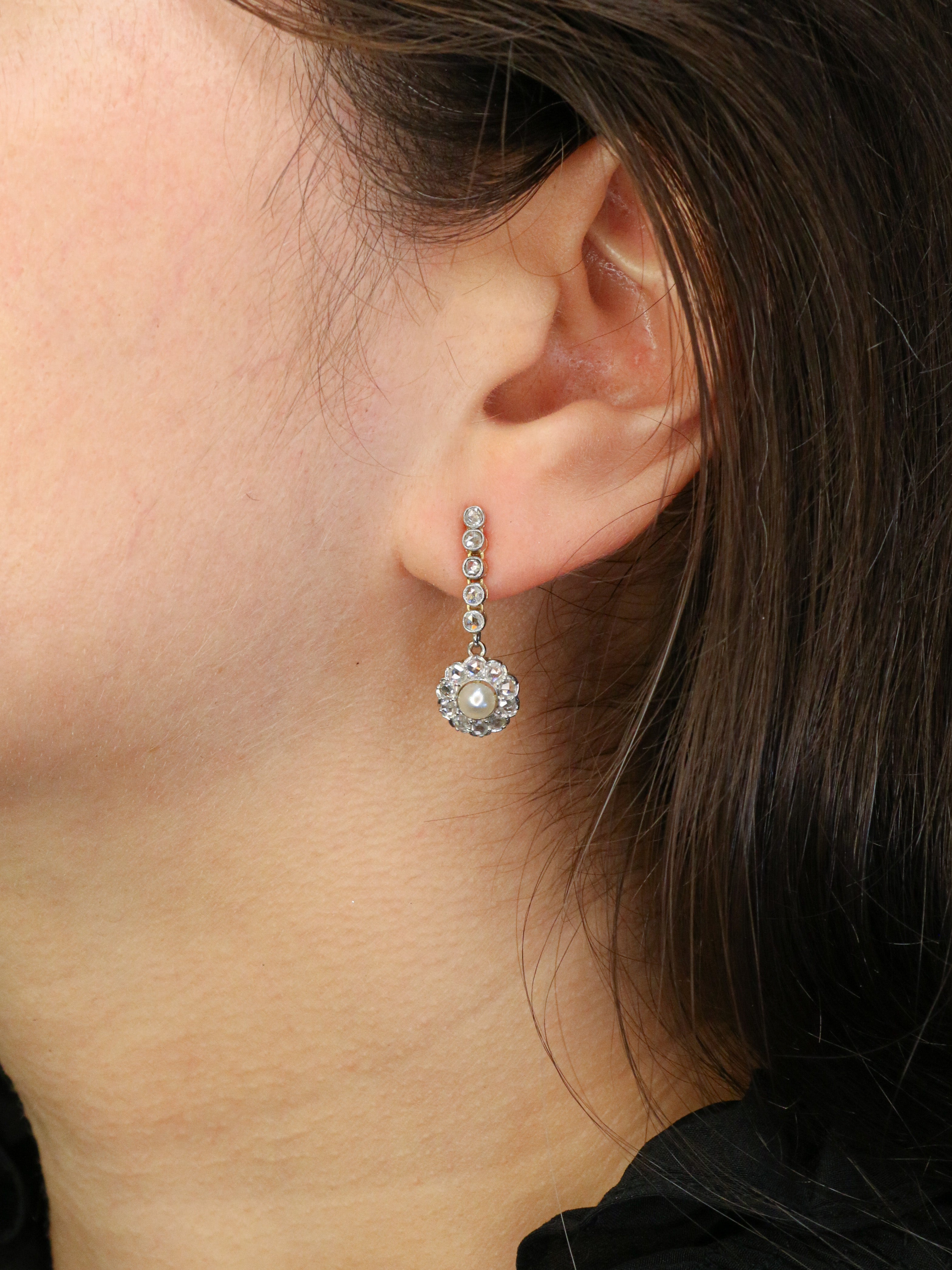 Boucles d'oreilles Belle Epoque diamants perle