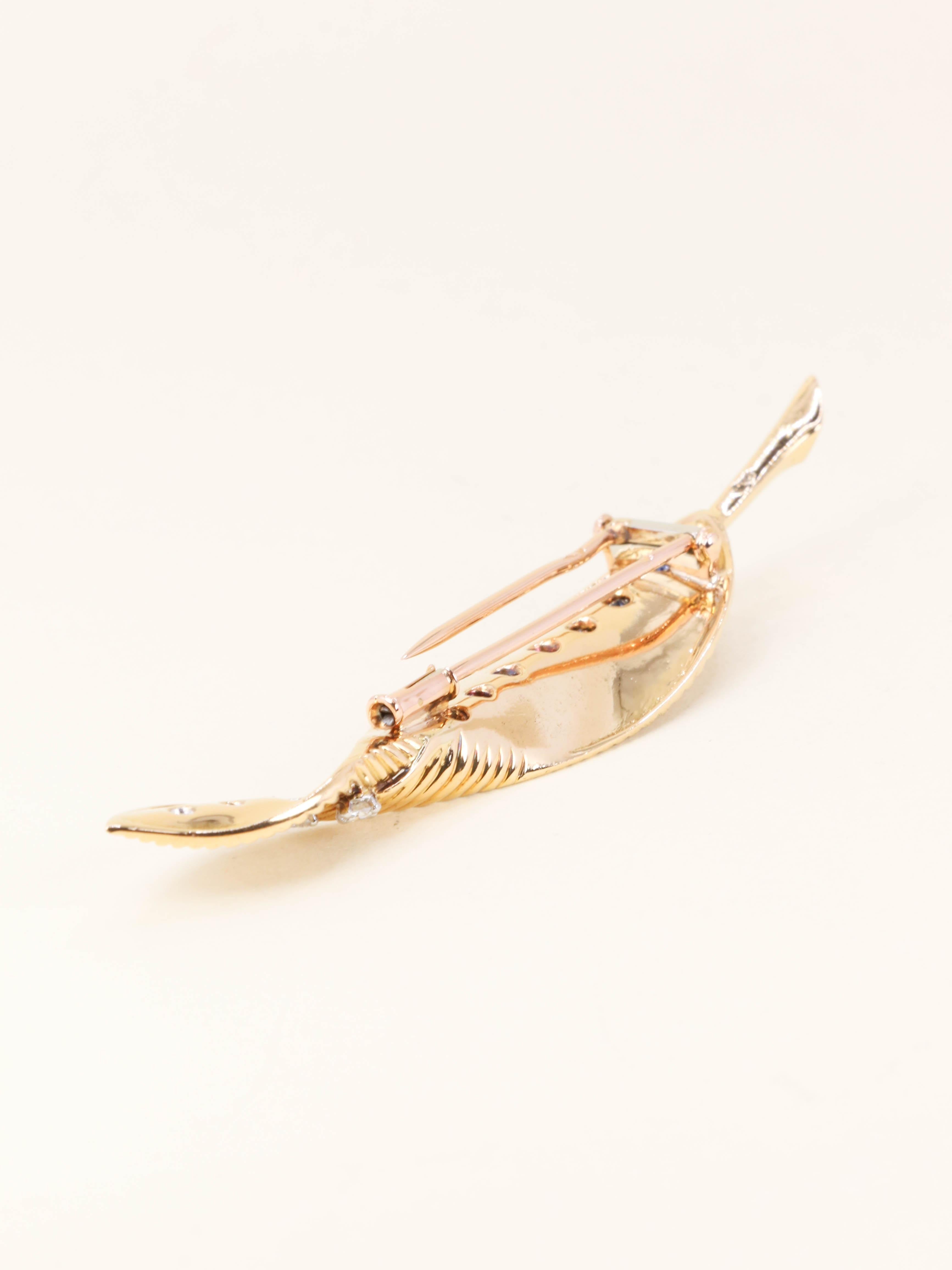 VAN CLEEF & ARPELS Broche clip feuille or jaune saphirs diamants - 1959