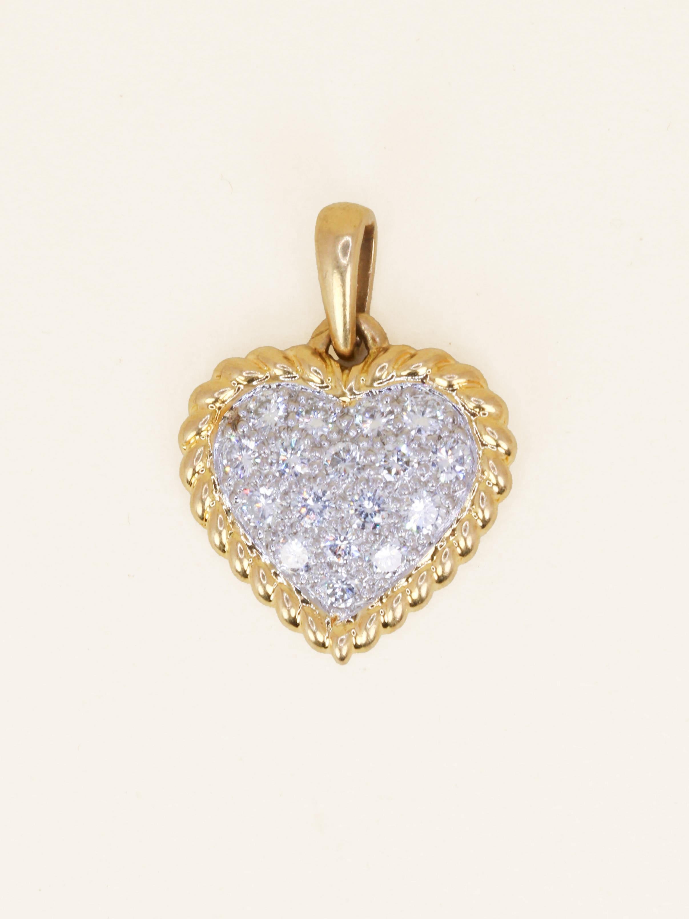 Pendentif coeur or jaune diamants