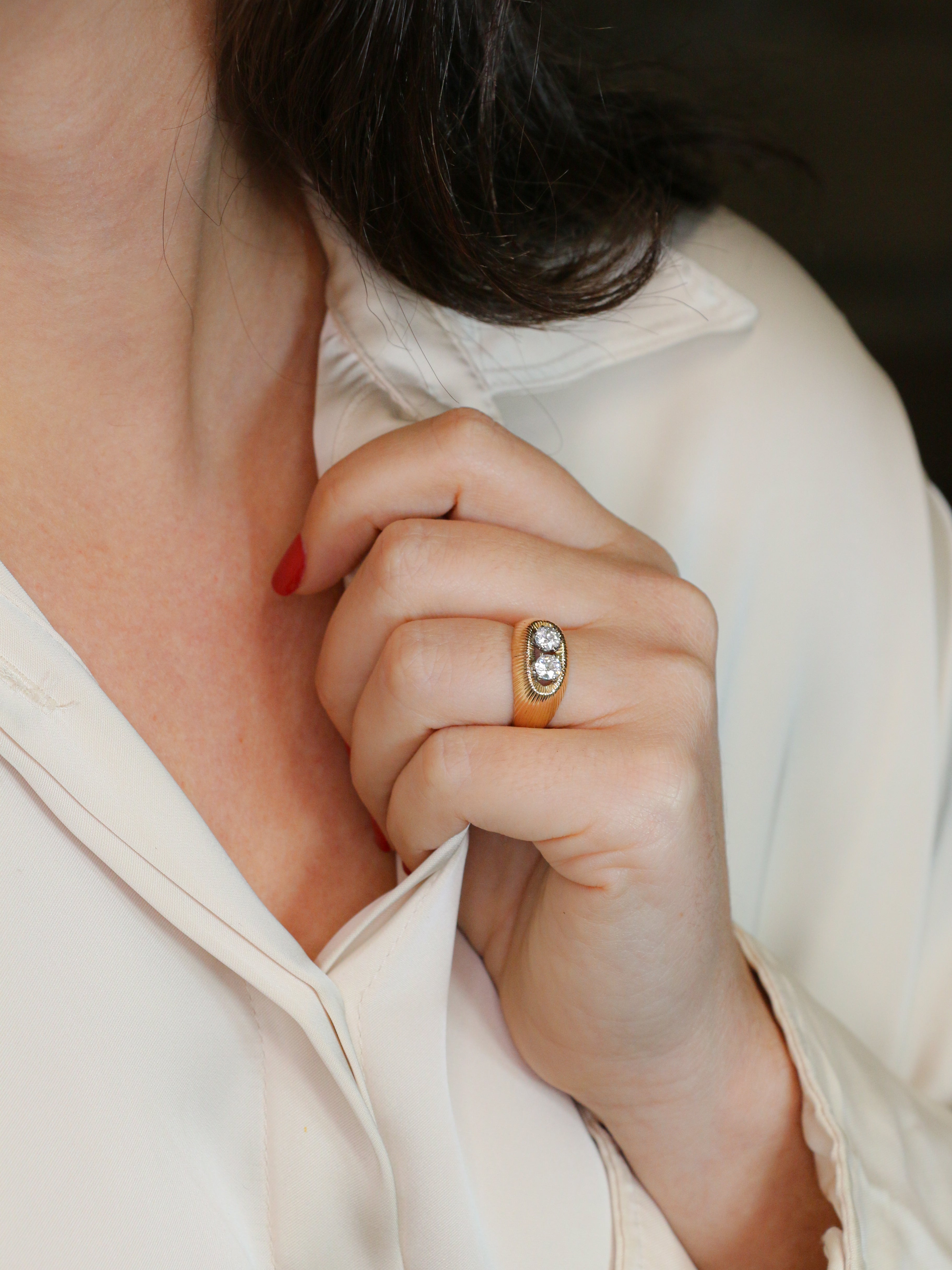 Bague vintage or jaune diamants old european cut