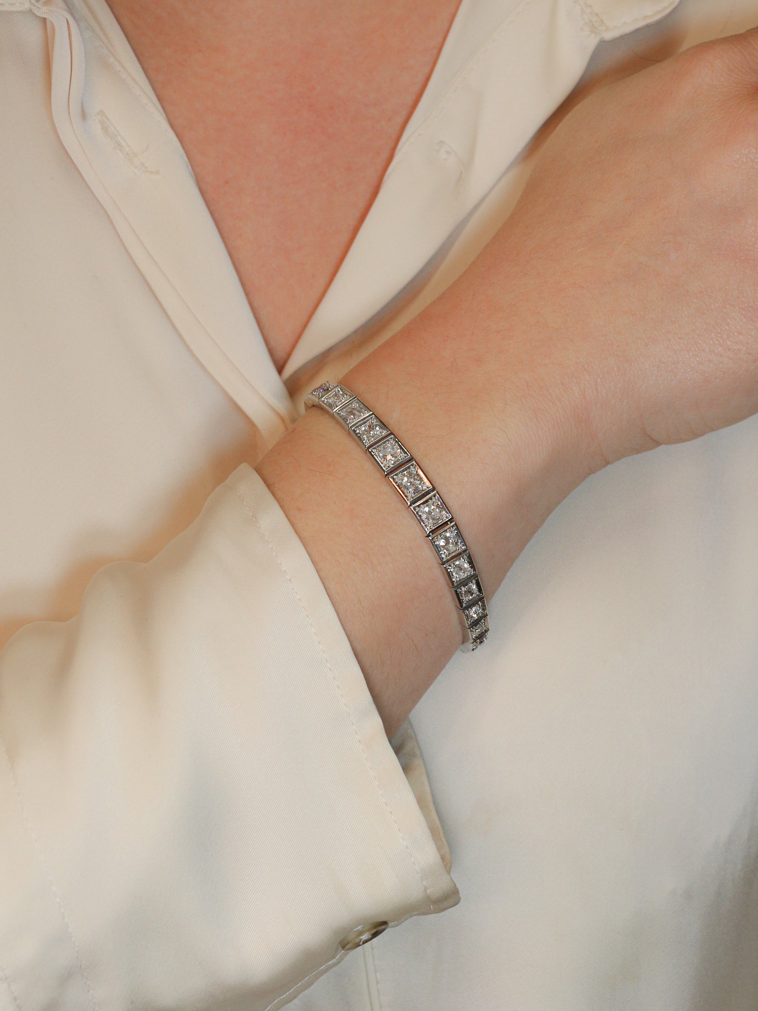 Bracelet ancien platine diamants taille ancienne Old Mine Cut