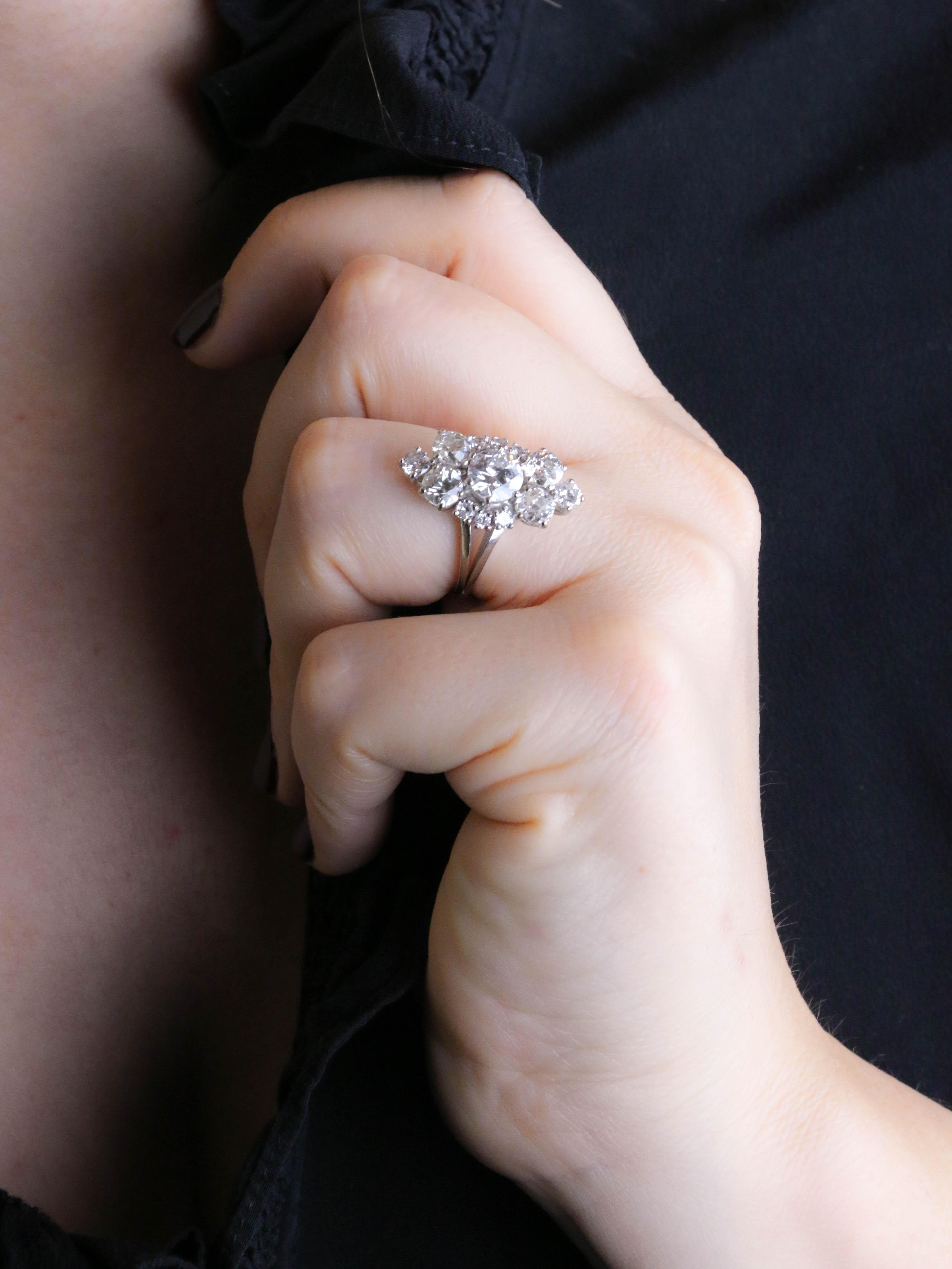 Bague marquise or blanc diamants taille ancienne 3,75 carats