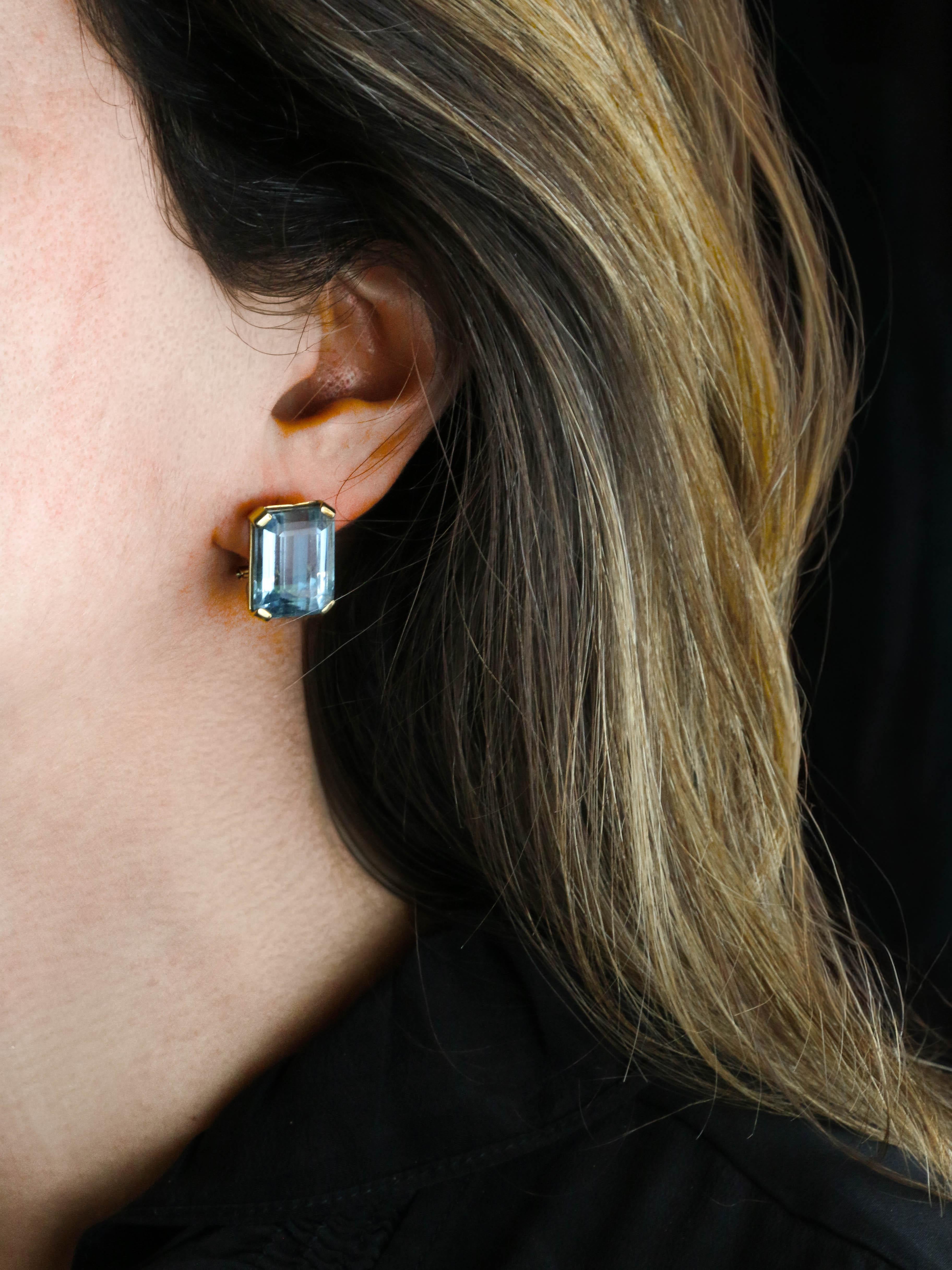 Boucles d'oreilles or jaune aigue marine 30 carats