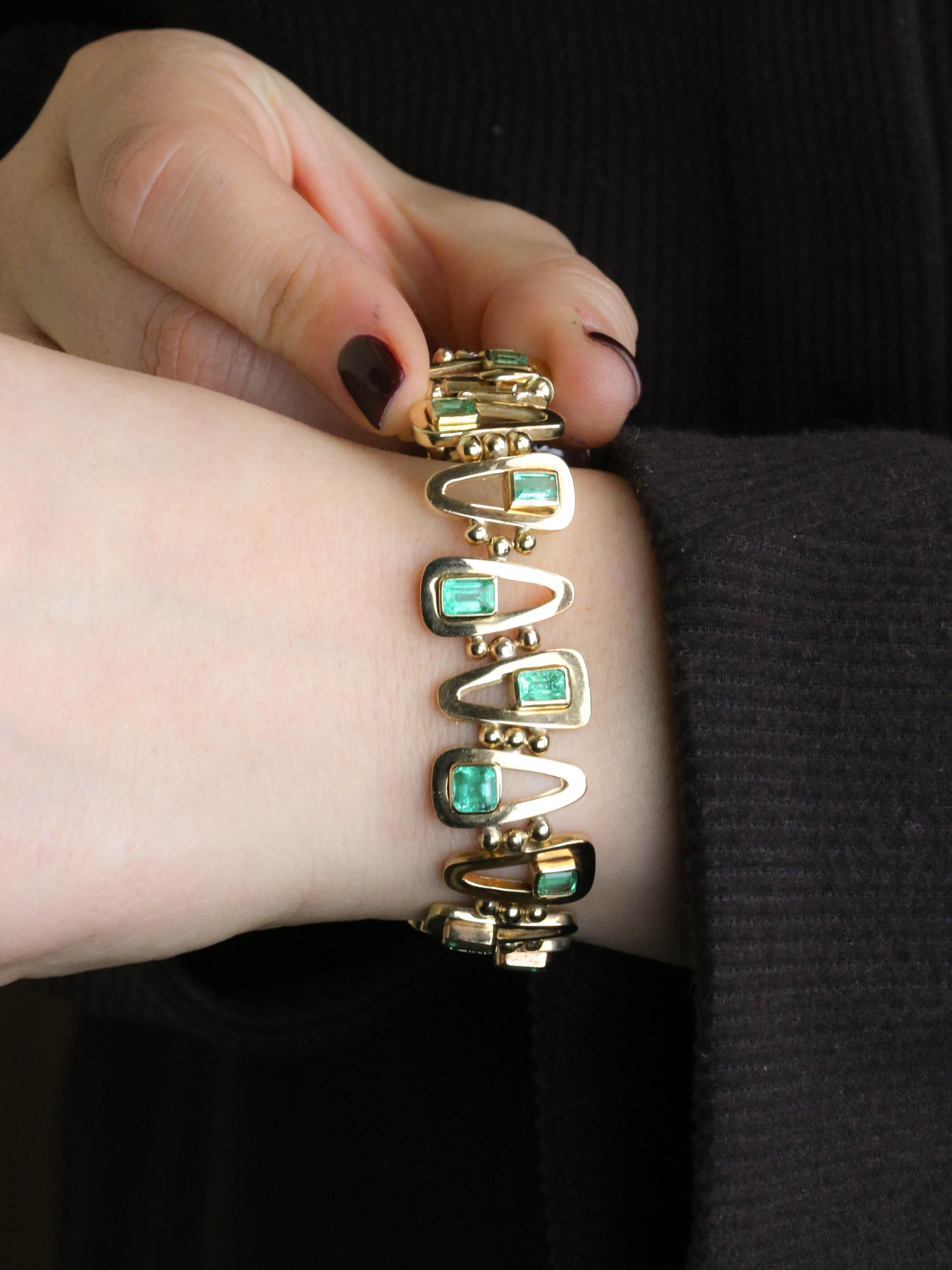 Bracelet vintage or jaune émeraudes 5,5 carats