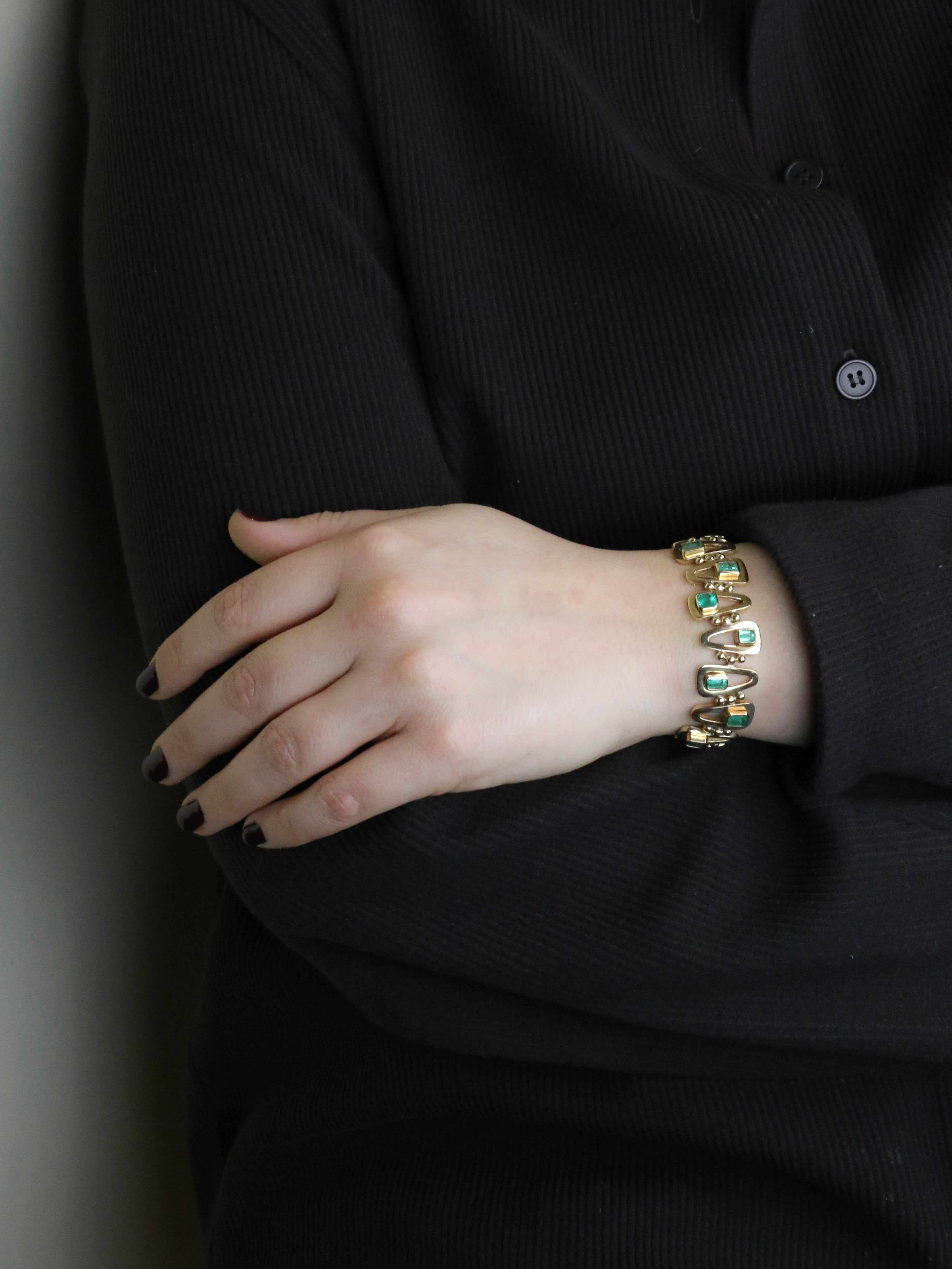 Bracelet vintage or jaune émeraudes 5,5 carats