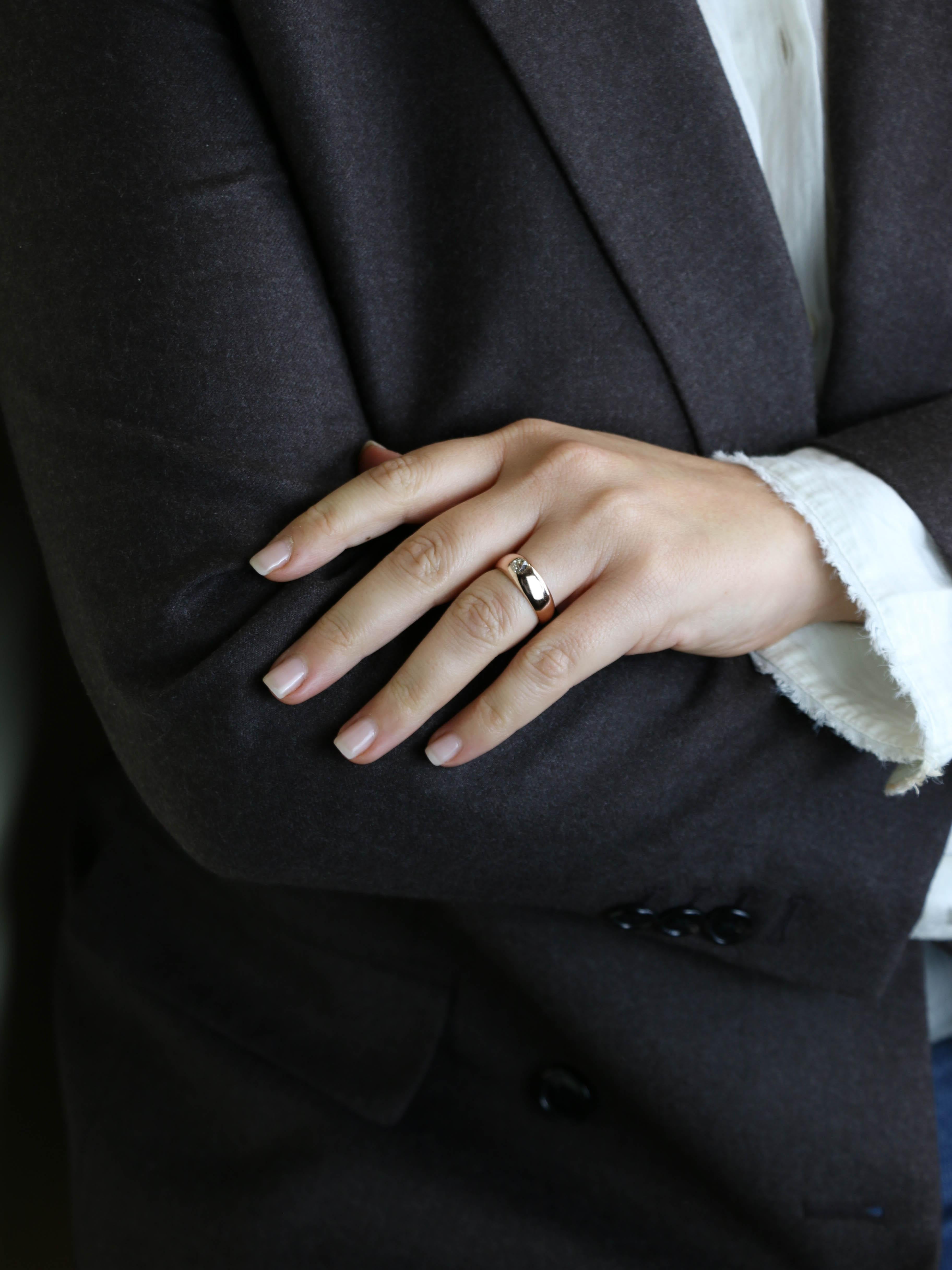 Bague jonc or rose diamant taille ancienne 0,55 carat
