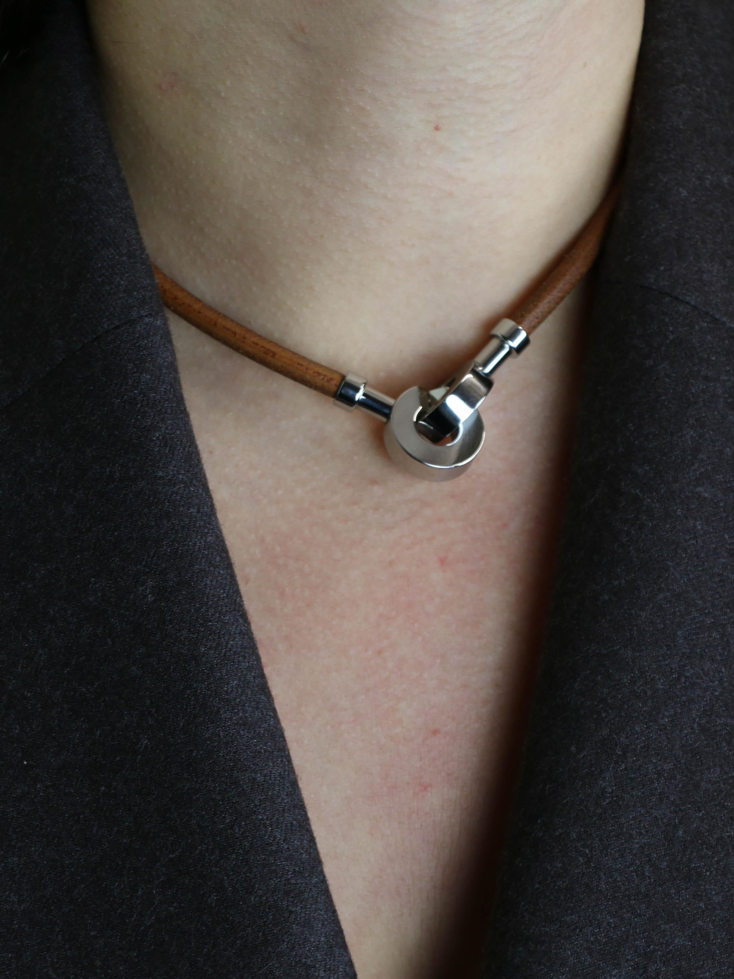 HERMES Collier Bracelet Lancelot cuir marron