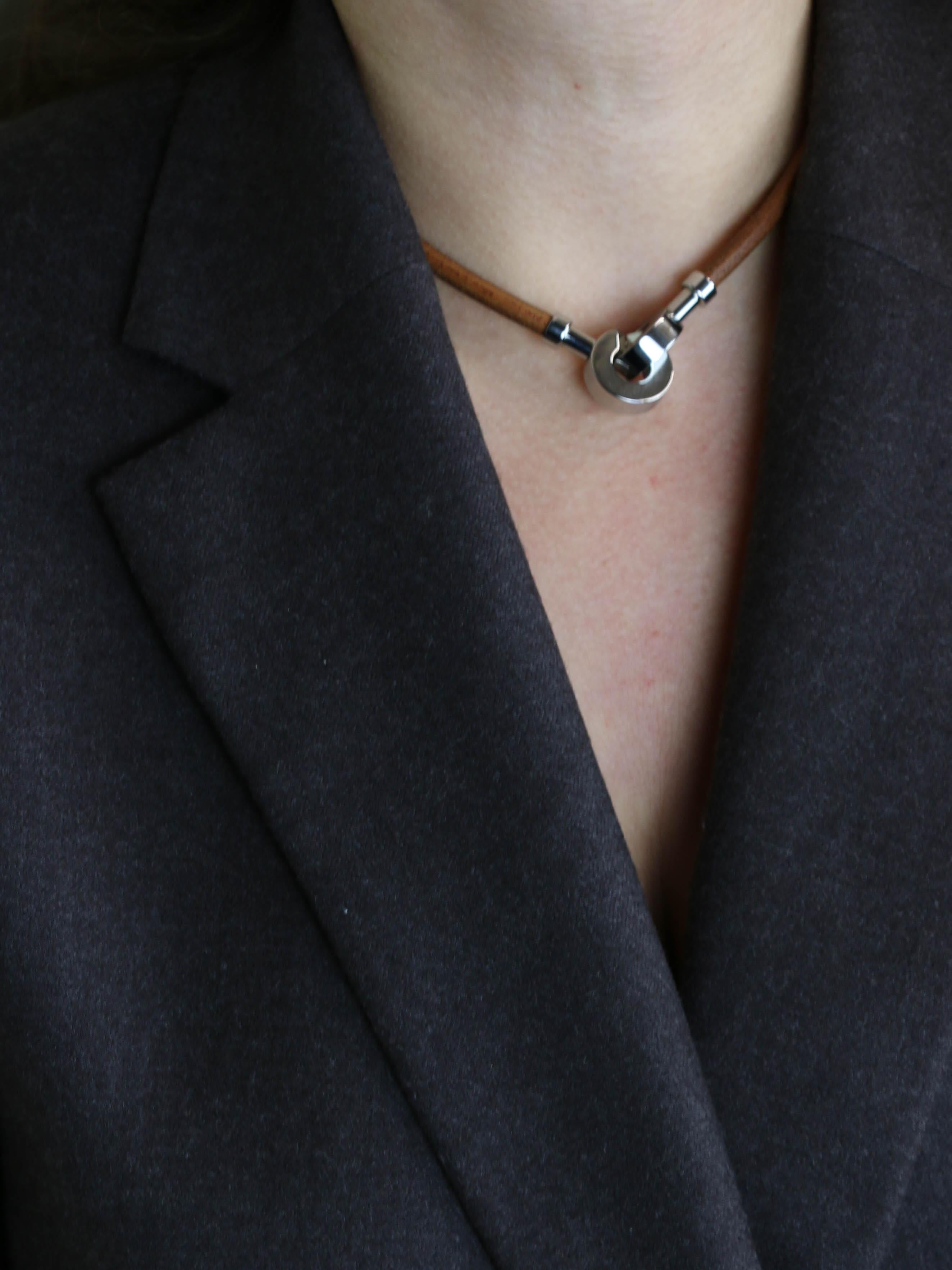 HERMES Collier Bracelet Lancelot cuir marron