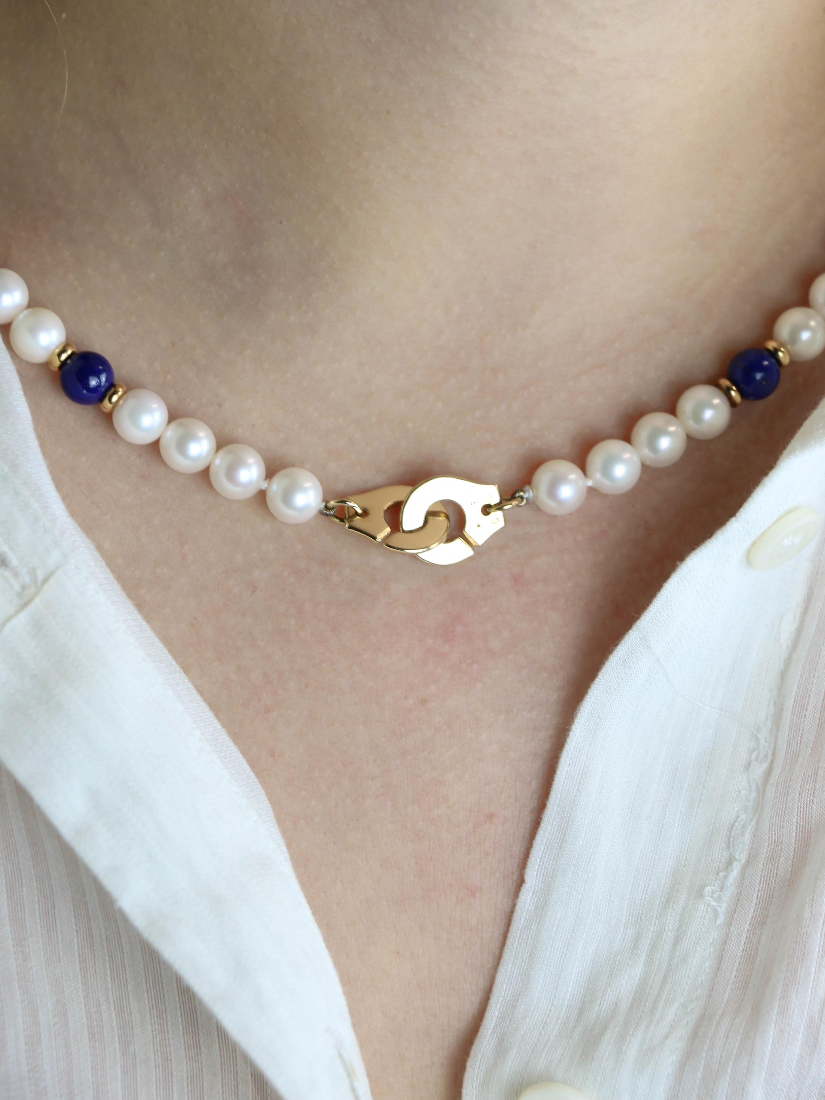 DINH VAN Collier menottes R10 perles  & lapis lazuli