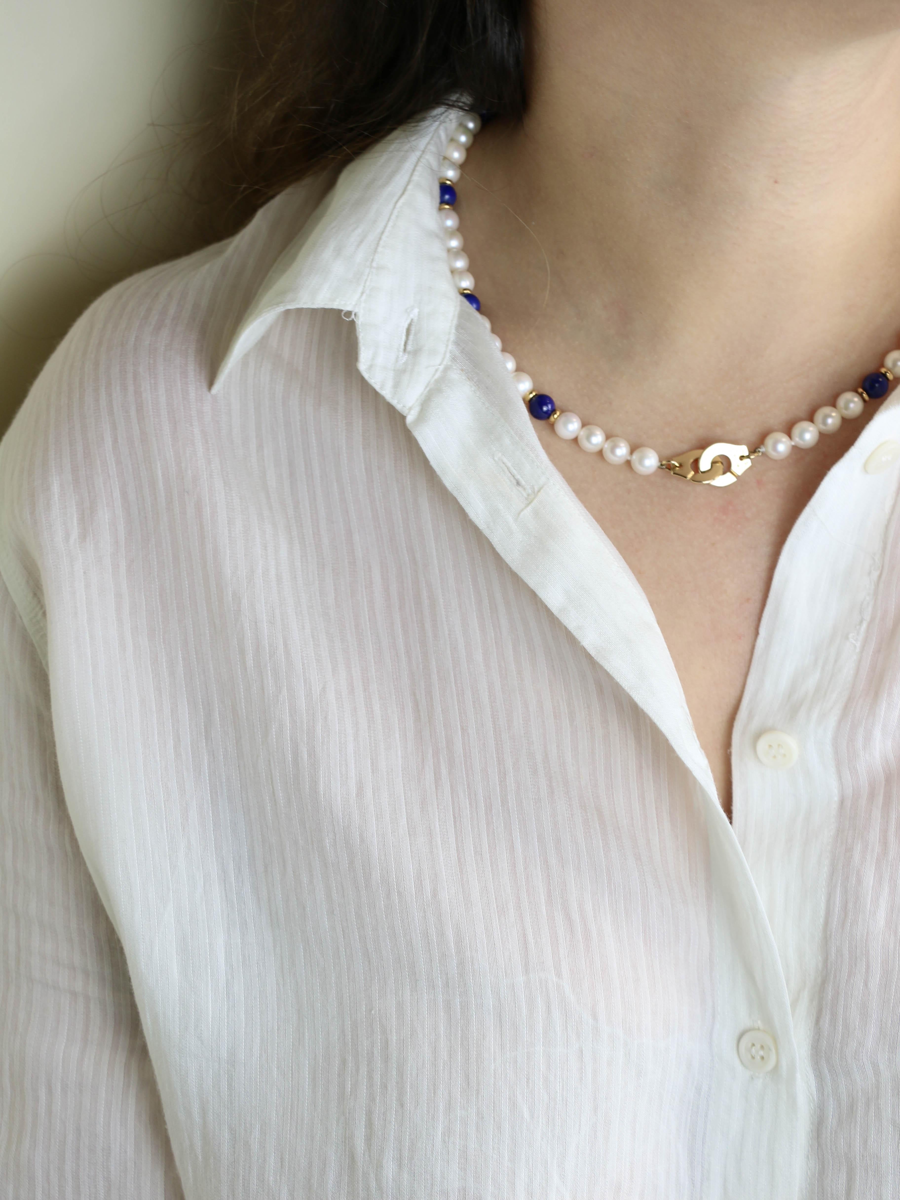 DINH VAN Collier menottes R10 perles  & lapis lazuli
