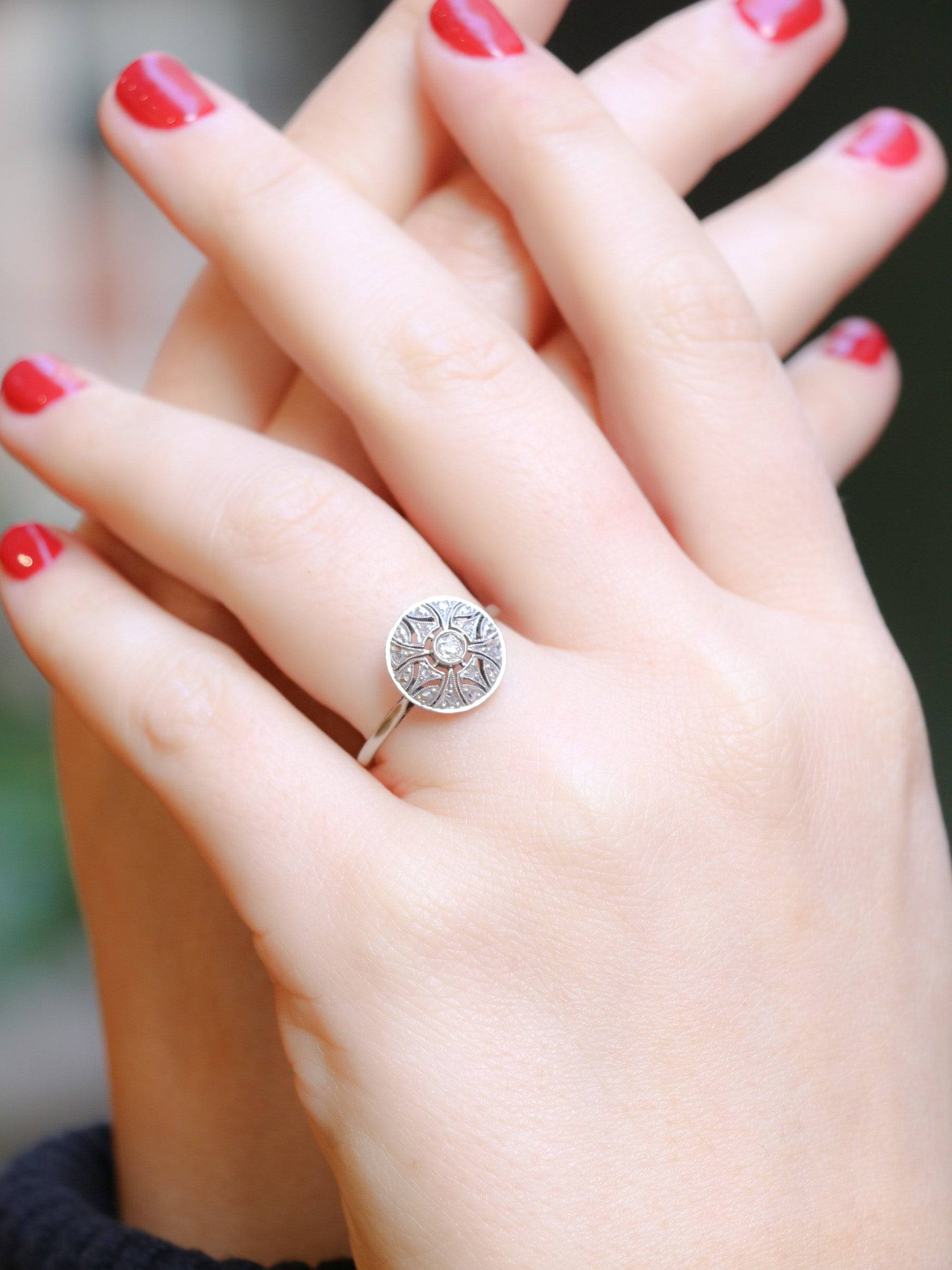 Bague Belle Epoque or platine diamants taille rose