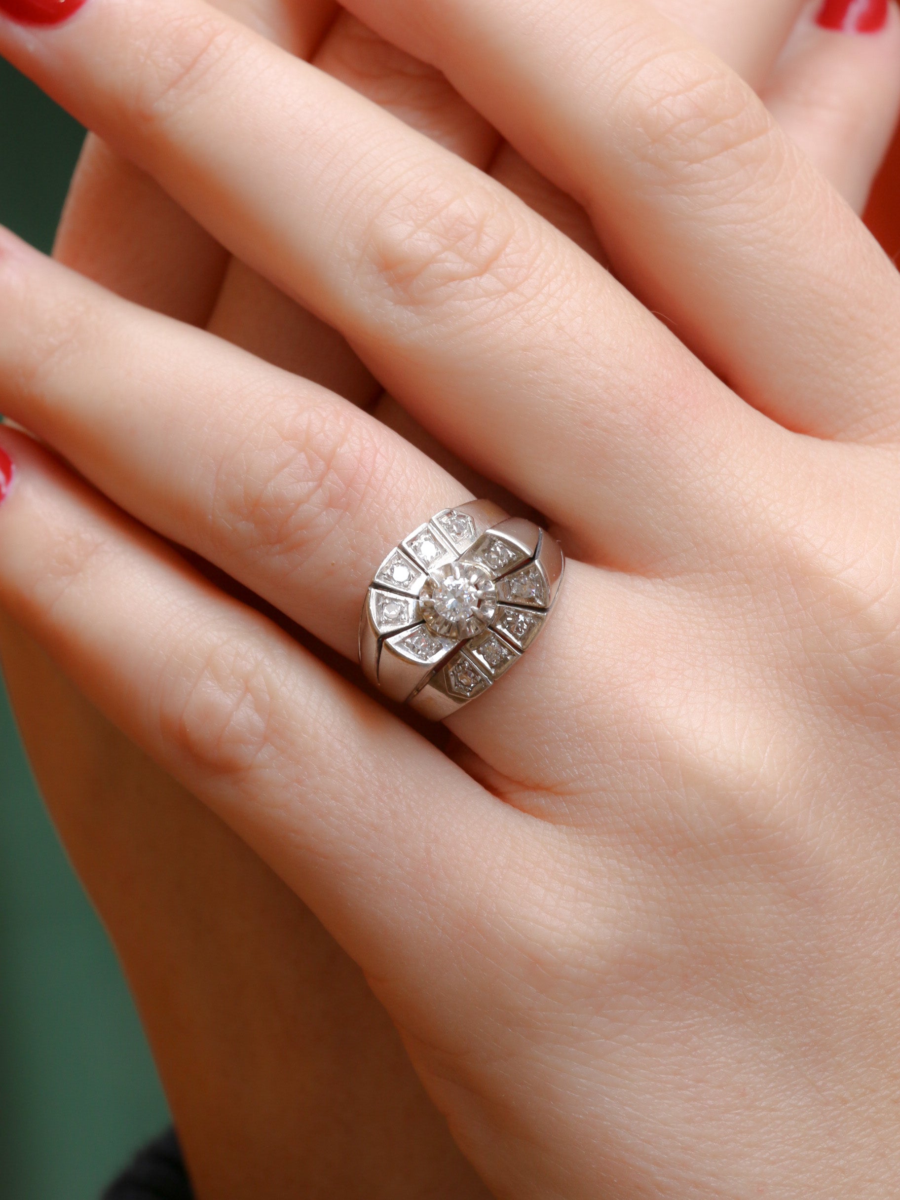 Bague tank or blanc diamants taille ancienne