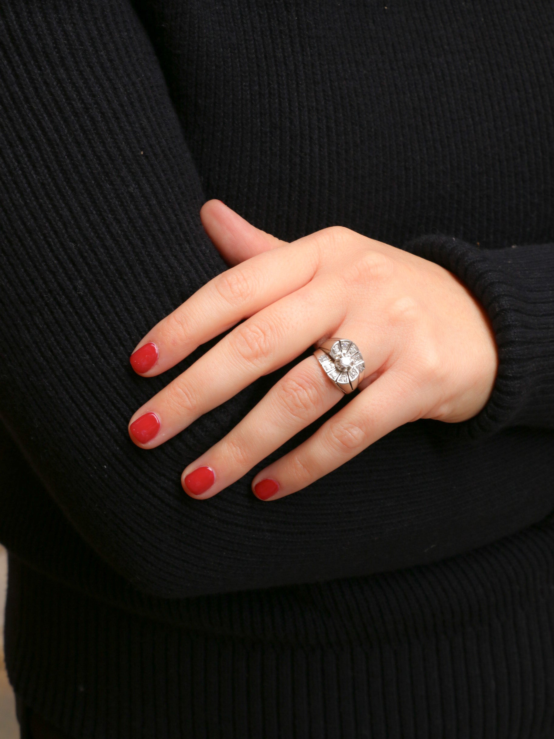 Bague tank or blanc diamants taille ancienne