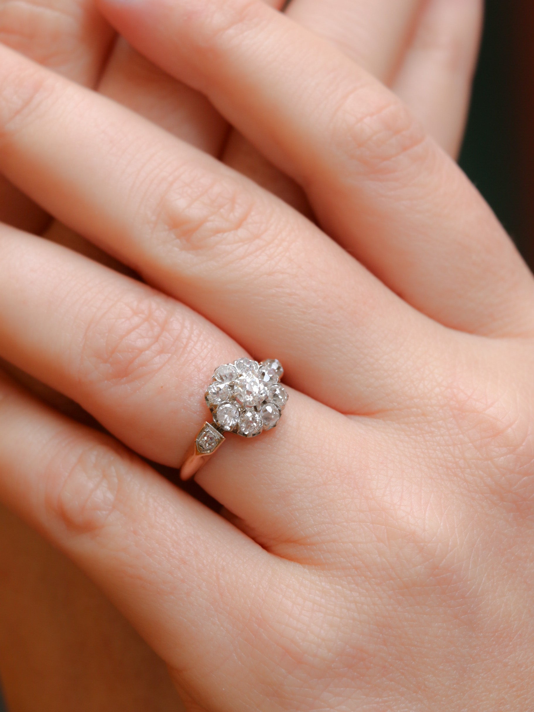 Daisy ring in yellow gold and diamonds