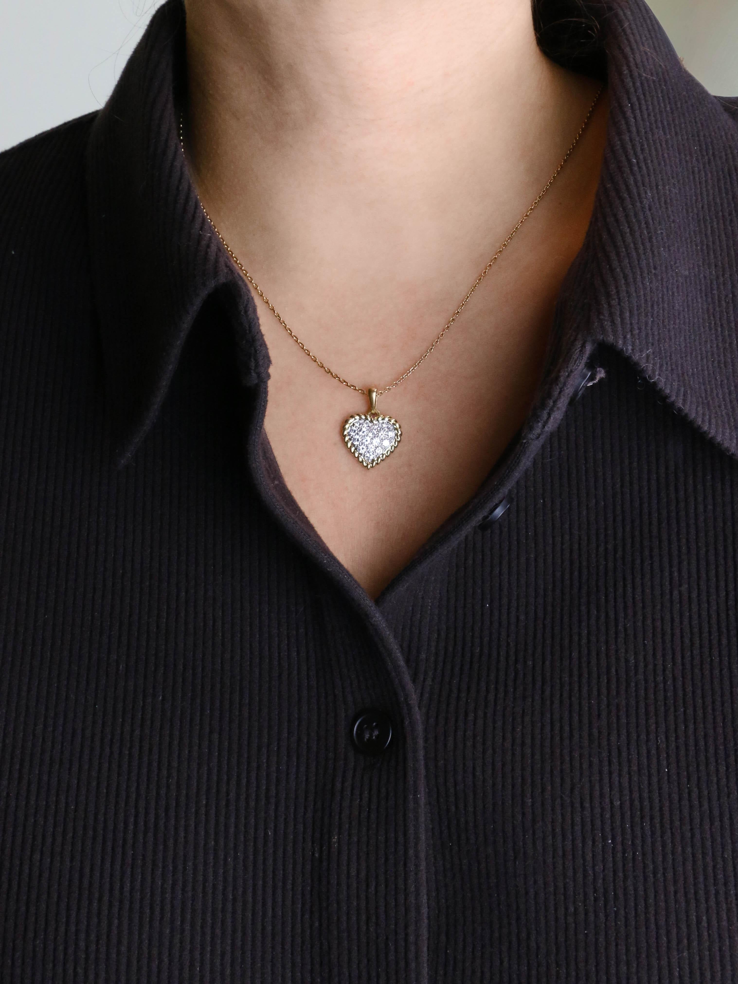 Pendentif coeur or jaune diamants