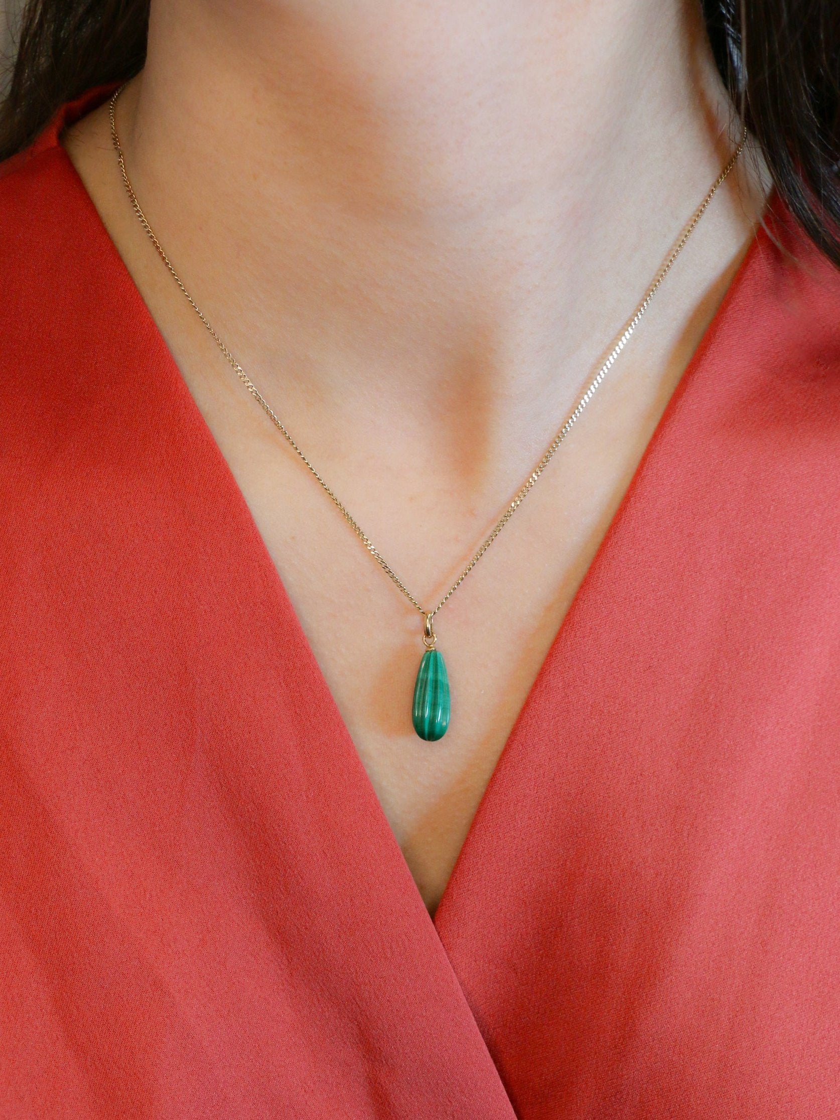 Pendentif vintage malachite godronnée or jaune