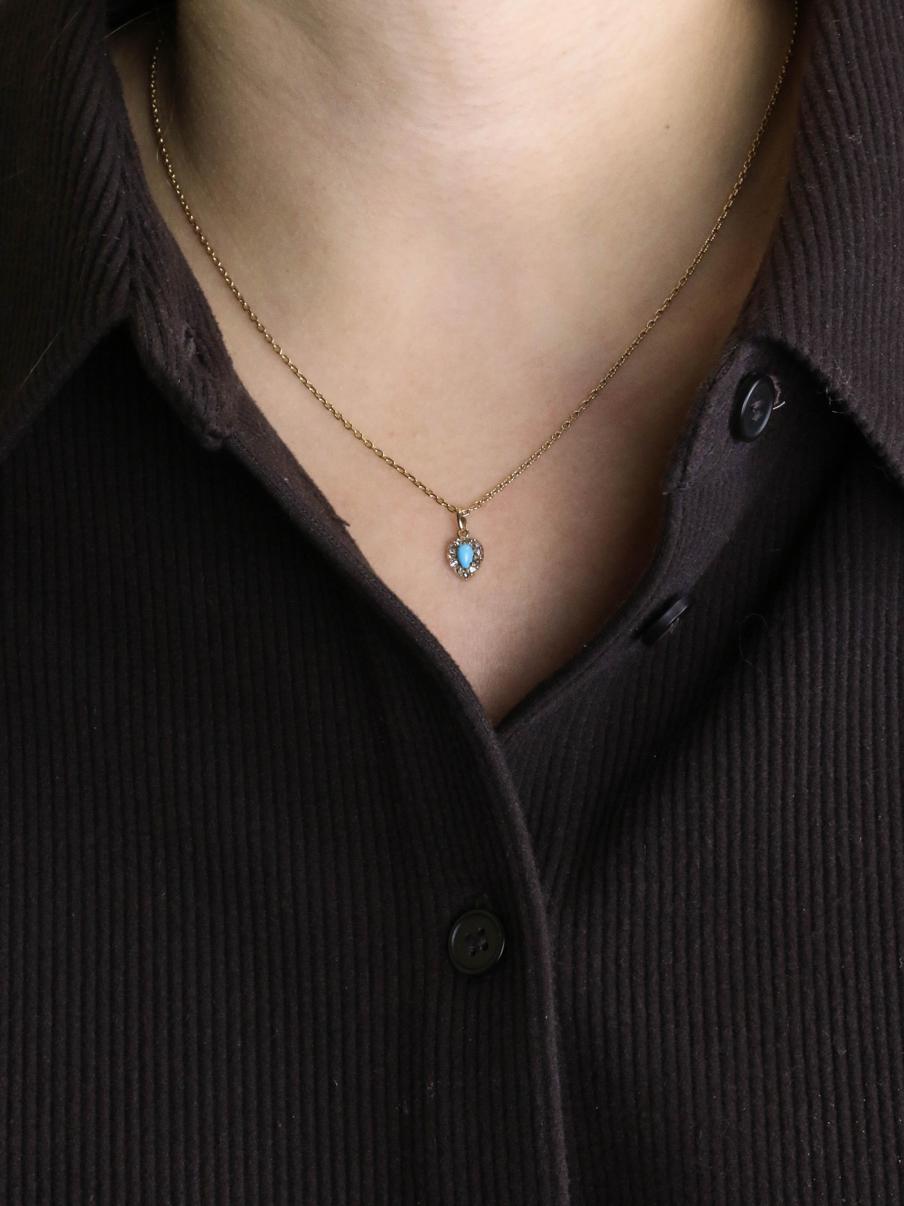 Pendentif poire or jaune turquoise diamants