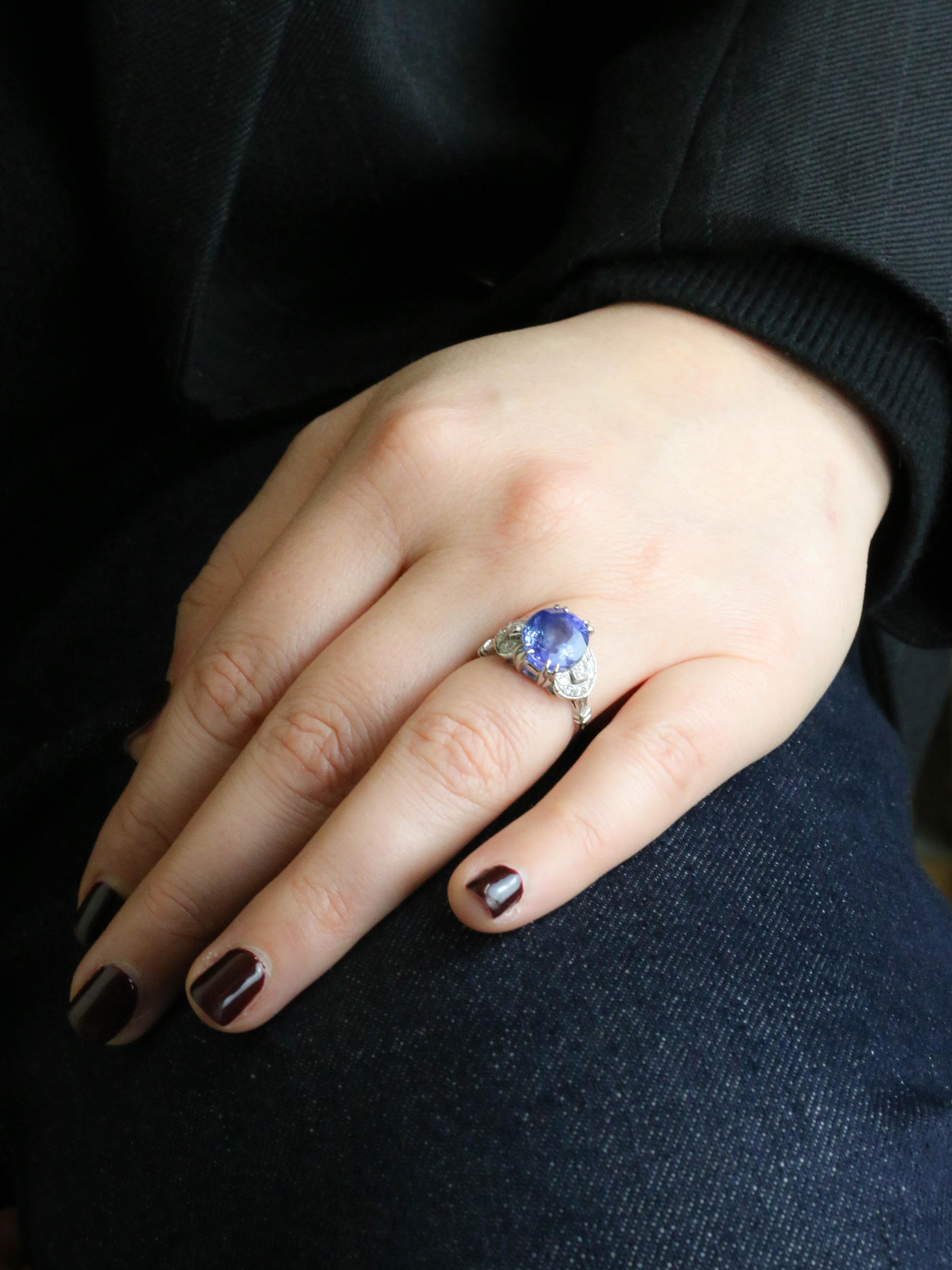 Bague Art Déco saphir Ceylan non chauffé 7,37 carats