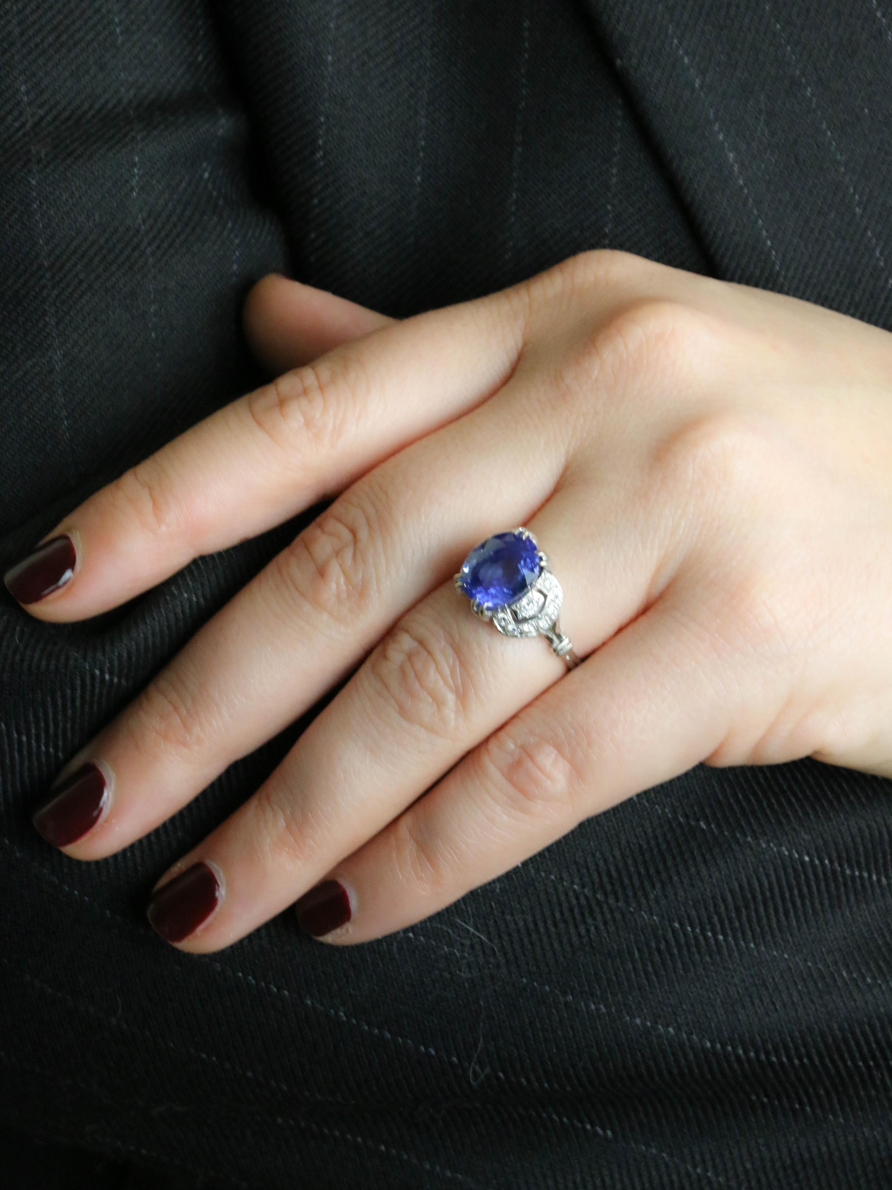 Bague Art Déco saphir Ceylan non chauffé 7,37 carats