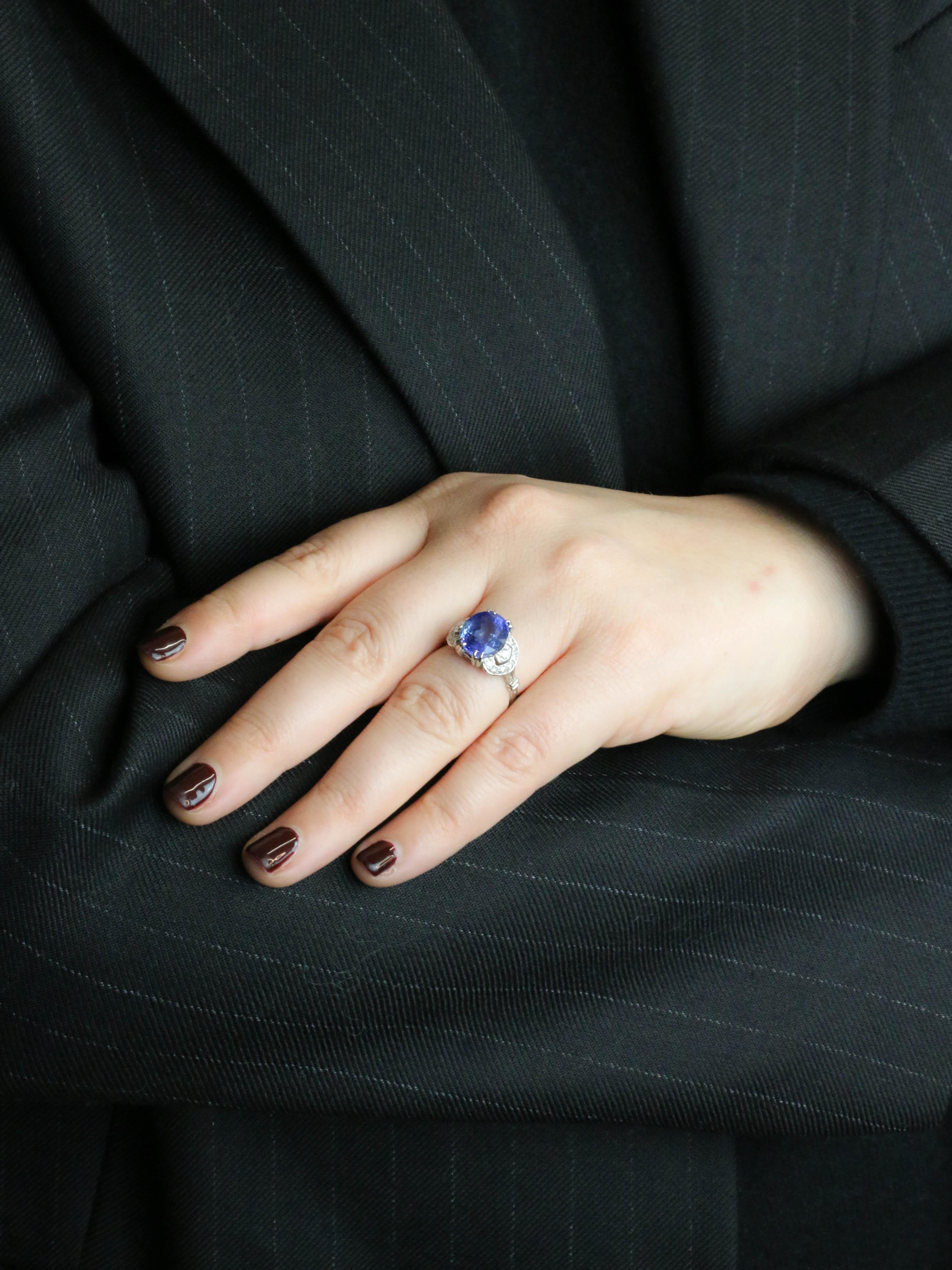 Bague Art Déco saphir Ceylan non chauffé 7,37 carats