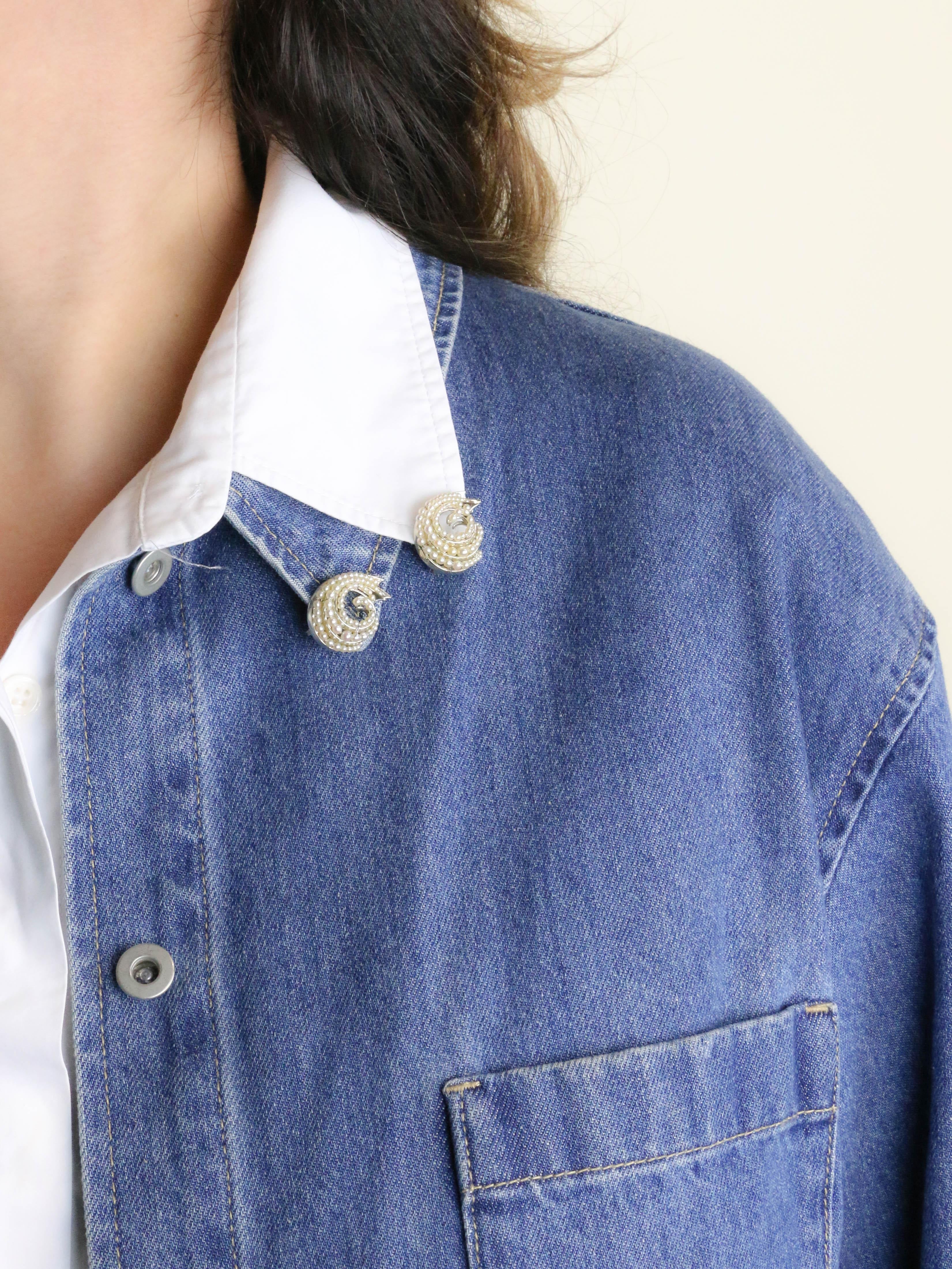 Double clips coquillage or blanc perles fines