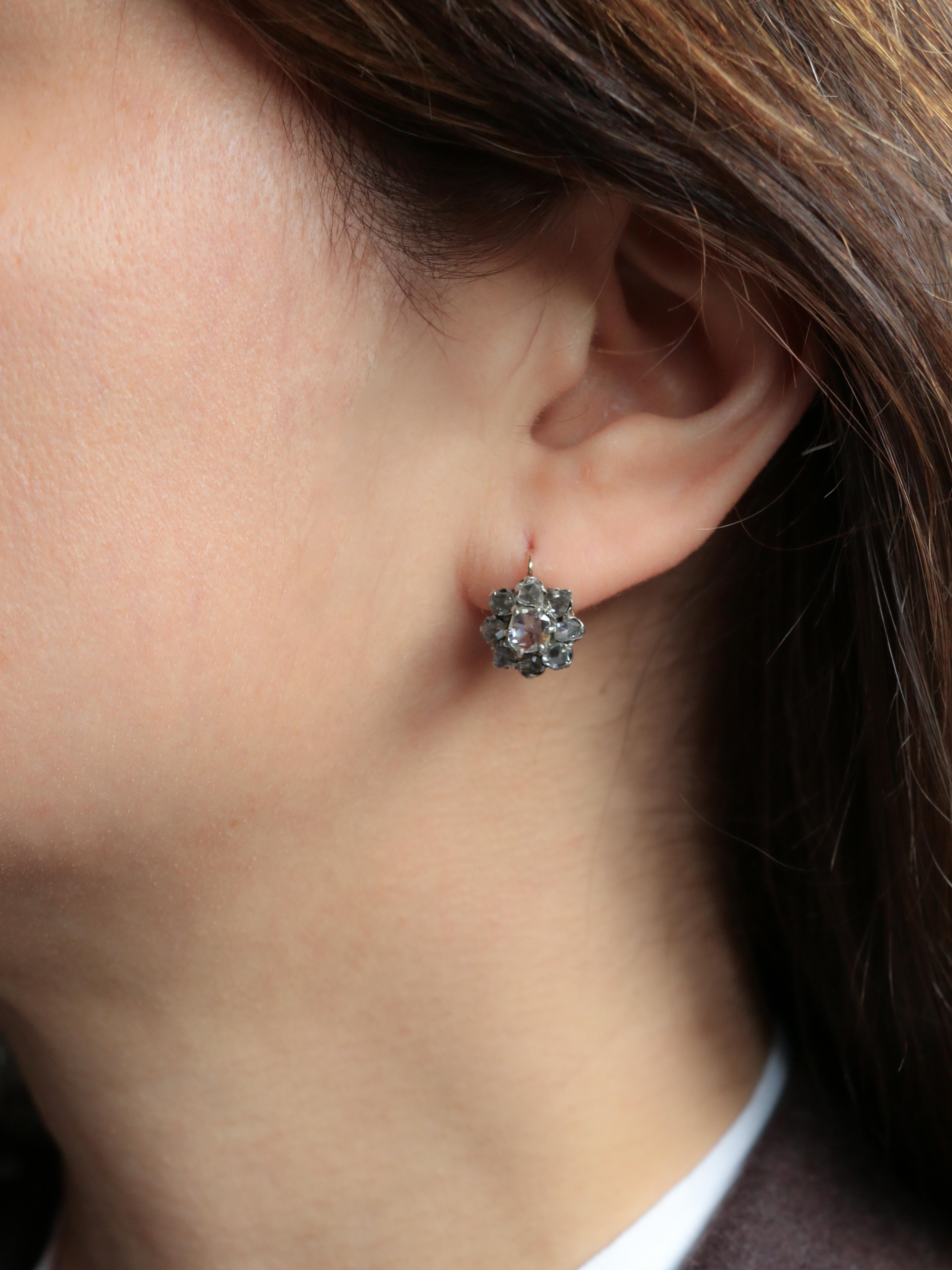 Dormeuses marguerite diamants taille rose