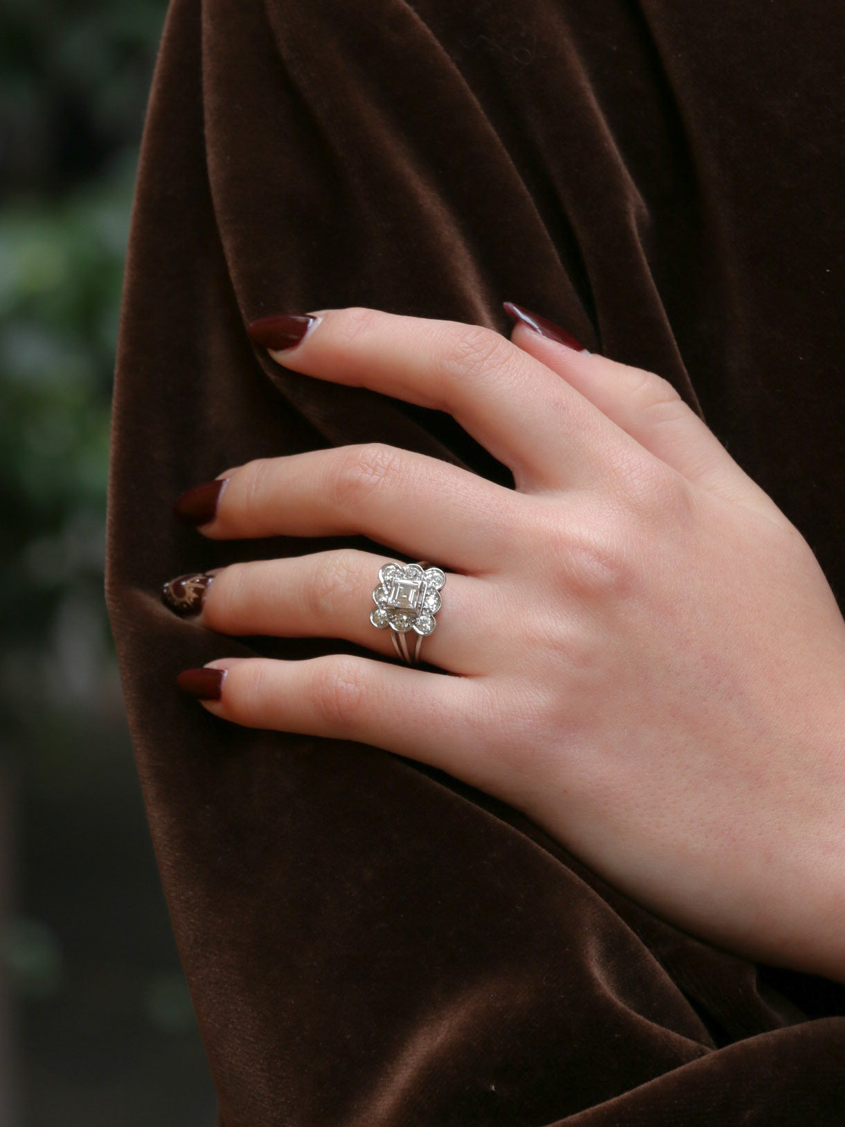 Bague or blanc platine diamant stepcut taille ancienne