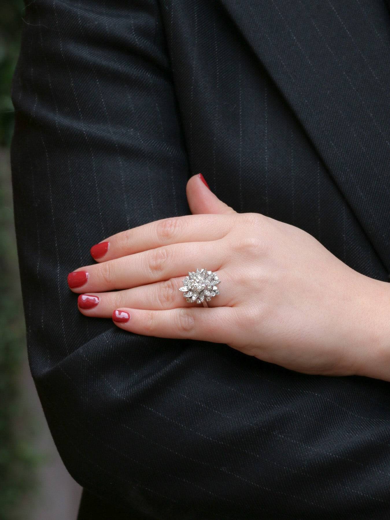 Bague cocktail diamants taille ancienne 3.98 carat