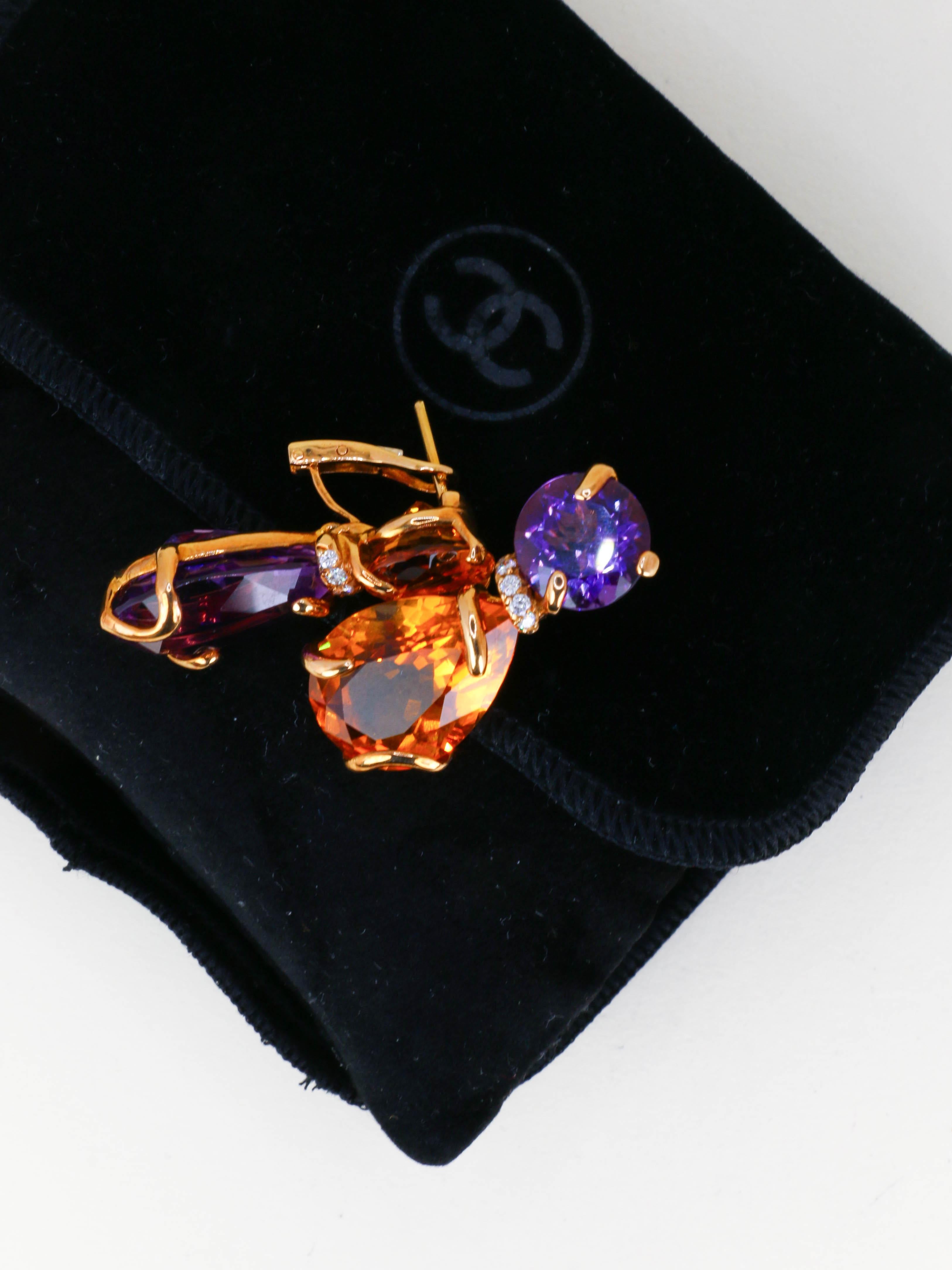 CHANEL Boucles d'oreilles "Venitien" amethyste citrine diamant