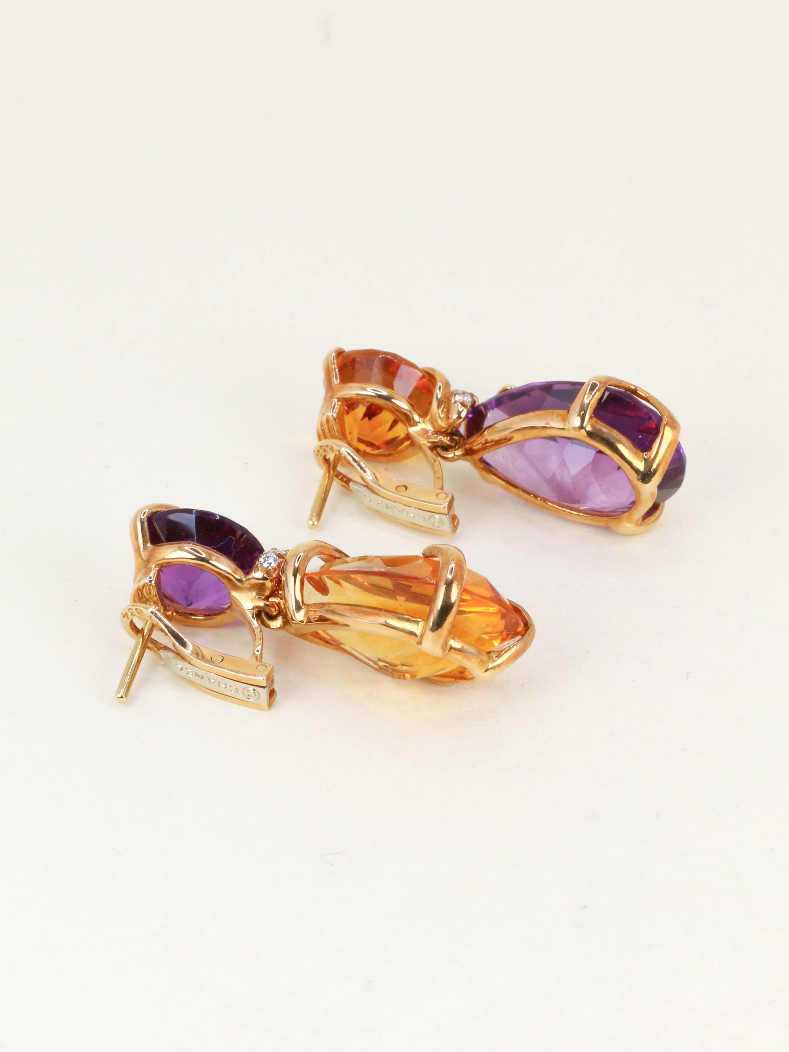 CHANEL Boucles d'oreilles "Venitien" amethyste citrine diamant