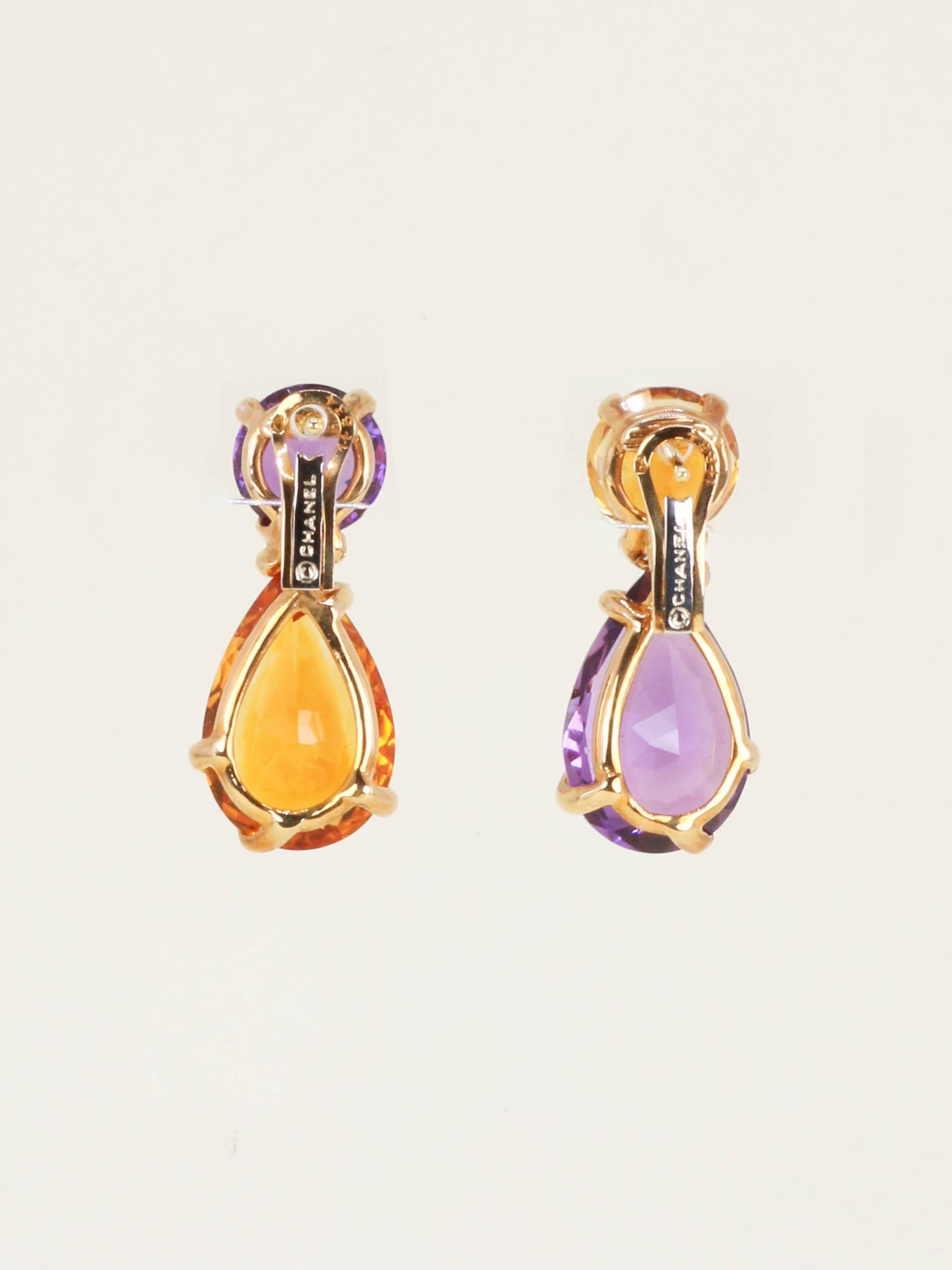 CHANEL Boucles d'oreilles "Venitien" amethyste citrine diamant