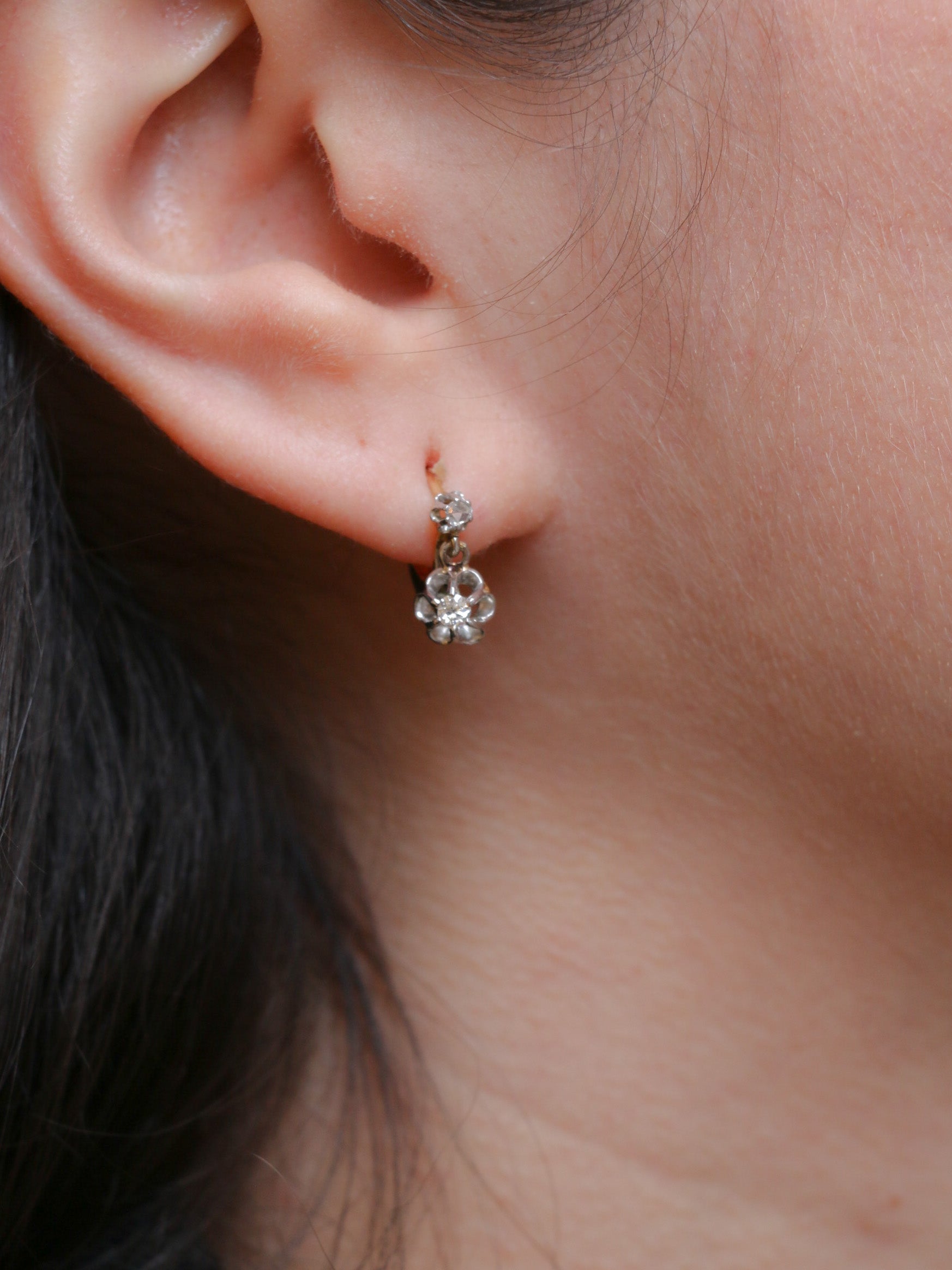 Gold earrings and old cut diamonds 0.2ct