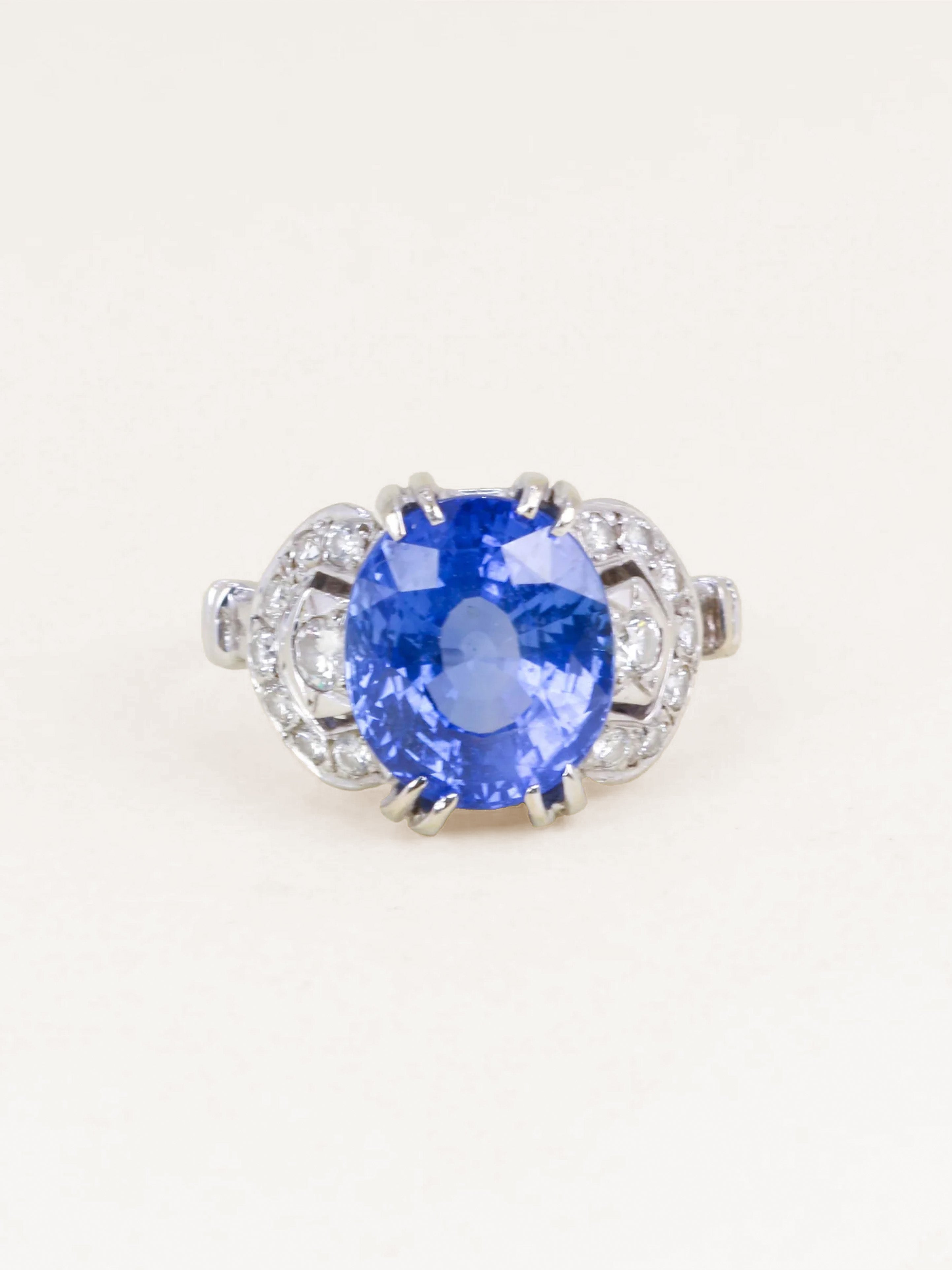 Bague Art Déco saphir Ceylan non chauffé 7,37 carats