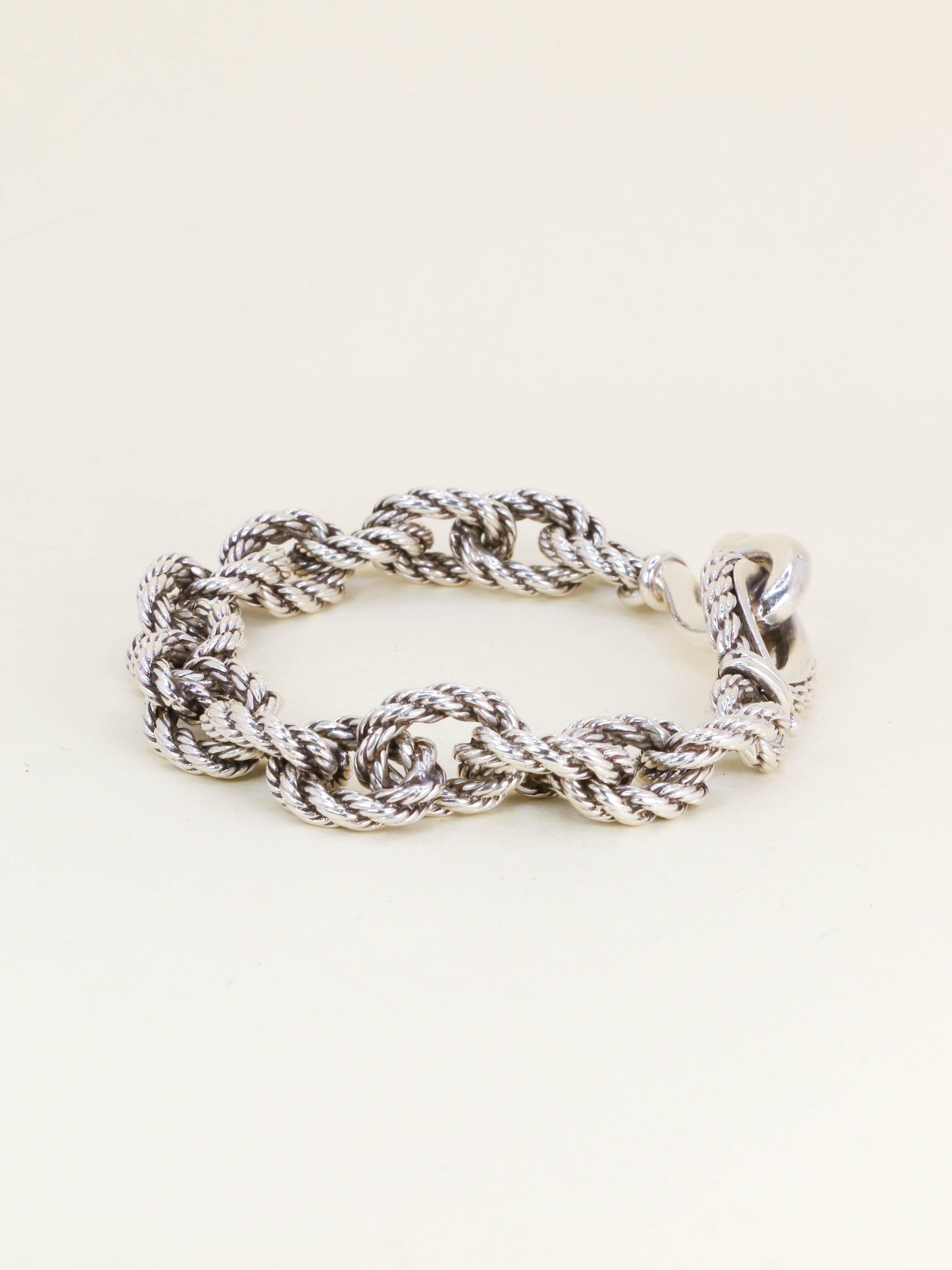 HERMES (Attribué à) Bracelet quadrille corde tressé argent