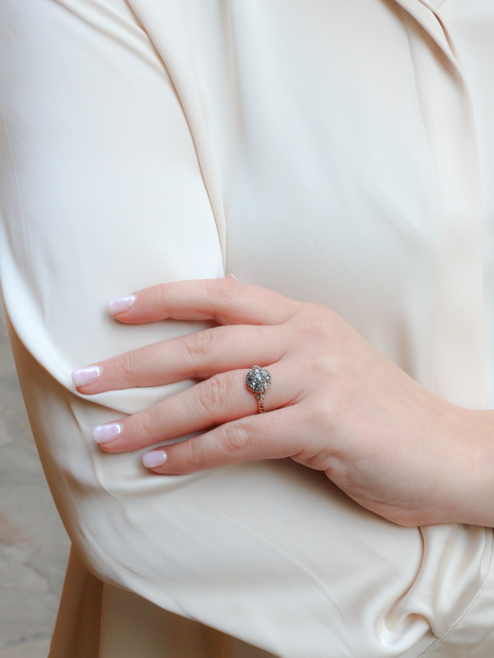 Bague ancienne fleur or argent diamant taille rose