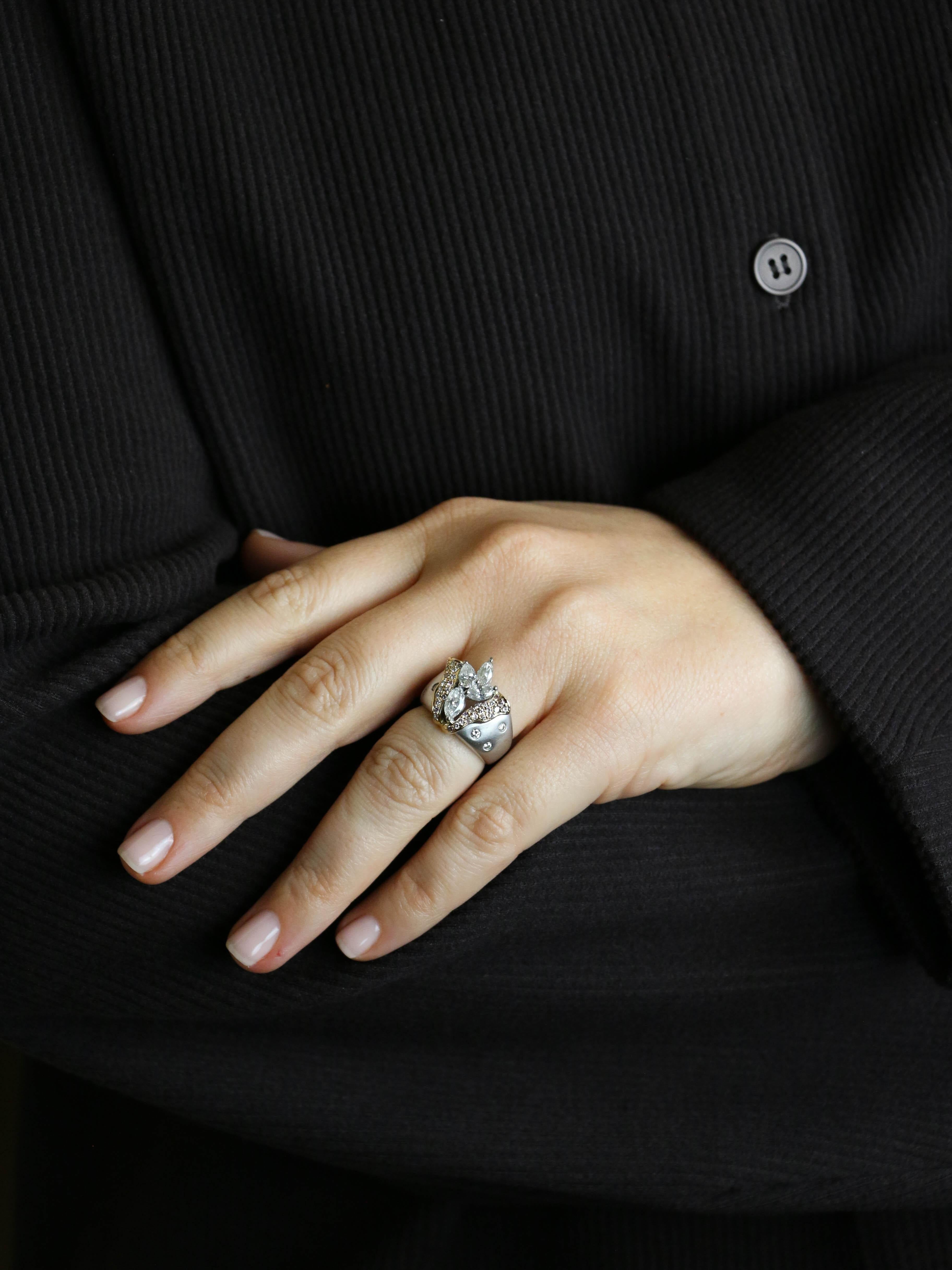 Bague fleur vintage or blanc diamants