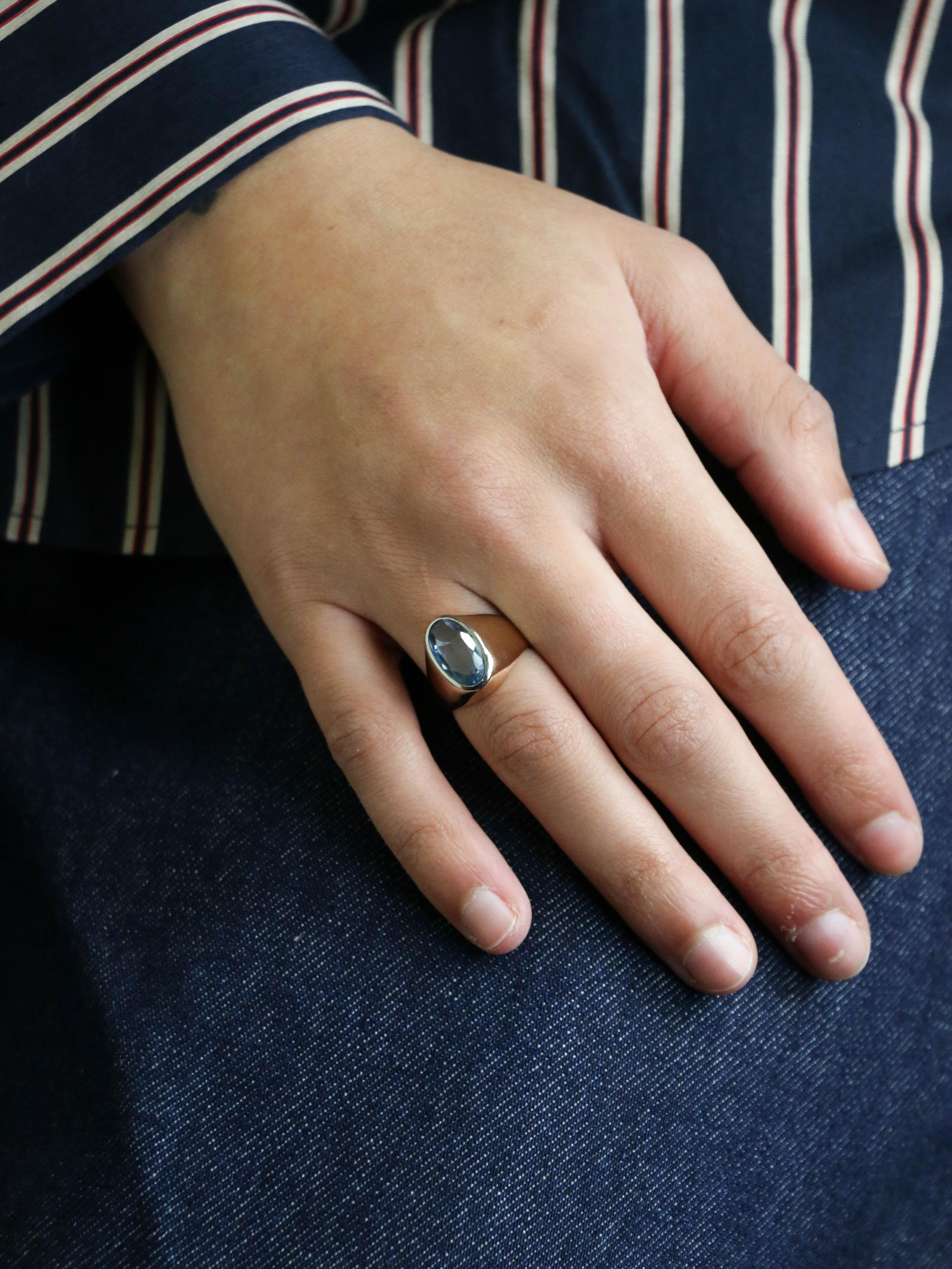 Bague chevalière vintage or rose aigue marine