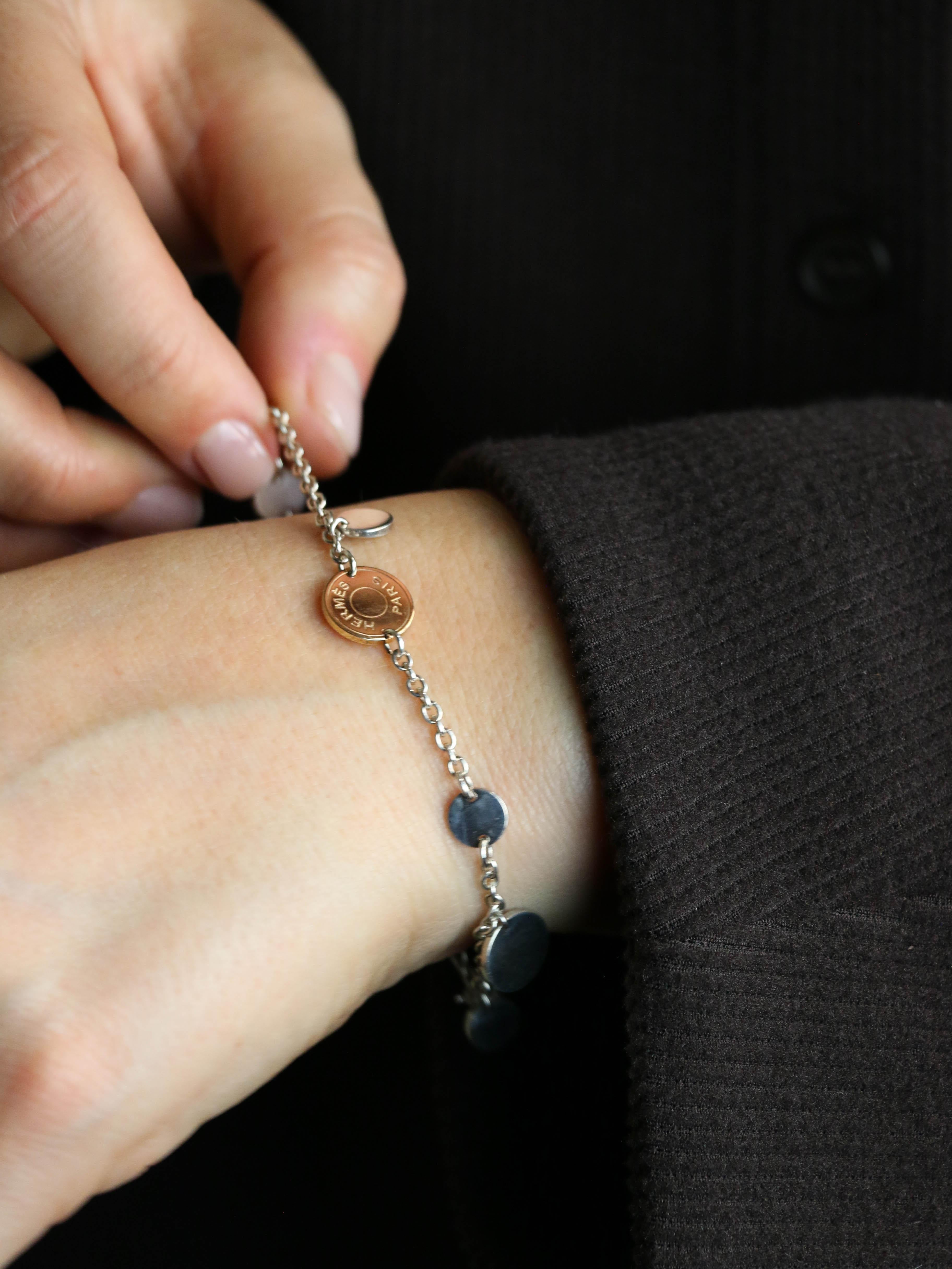 HERMES Bracelet Ex-libris argent or rose