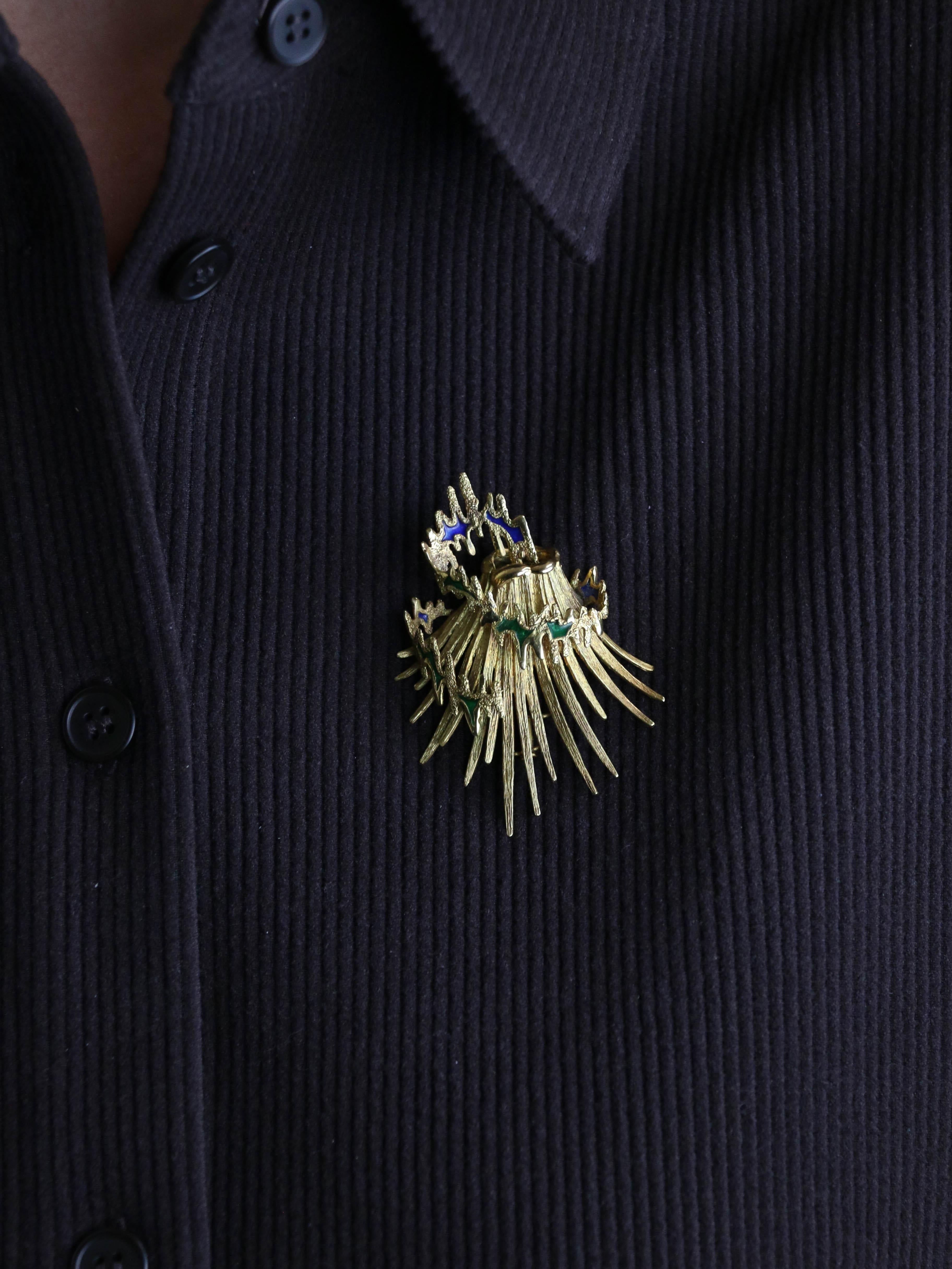 BECKER & BRASIER Broche volcan or jaune email