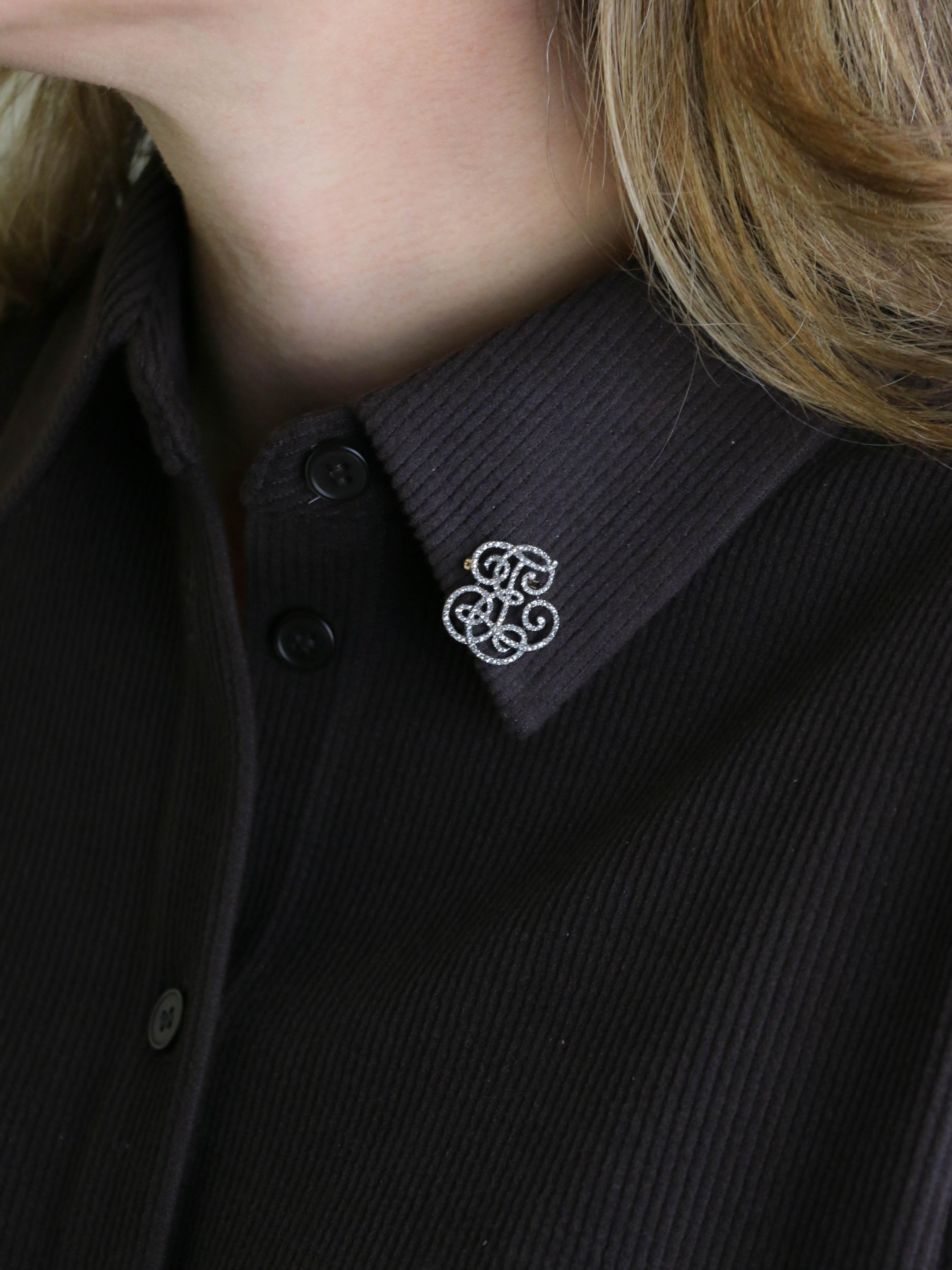 BOIN TABURET Broche monogramme E.T diamants taille rose