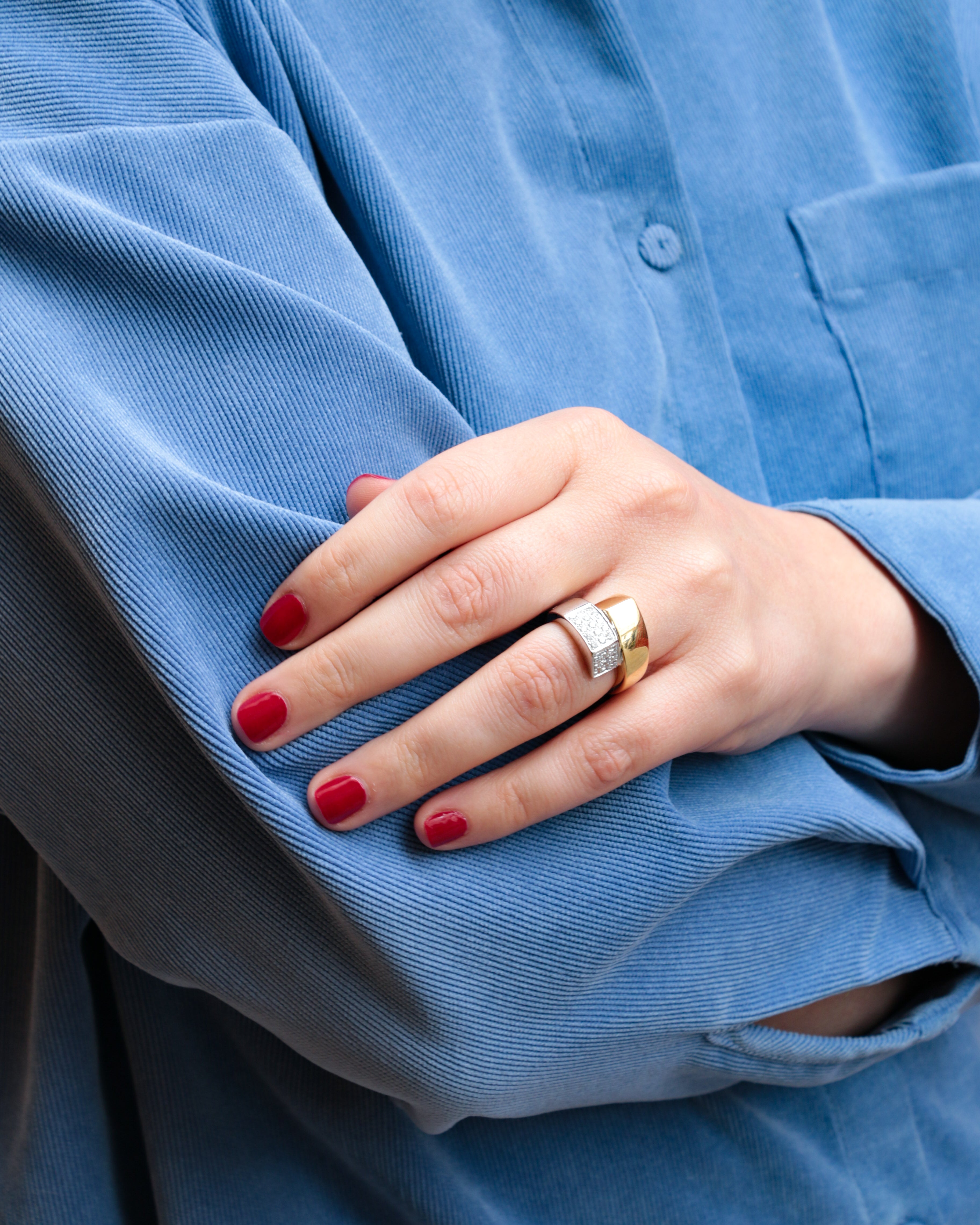 Bague vintage toi et moi géométrique en or et diamants