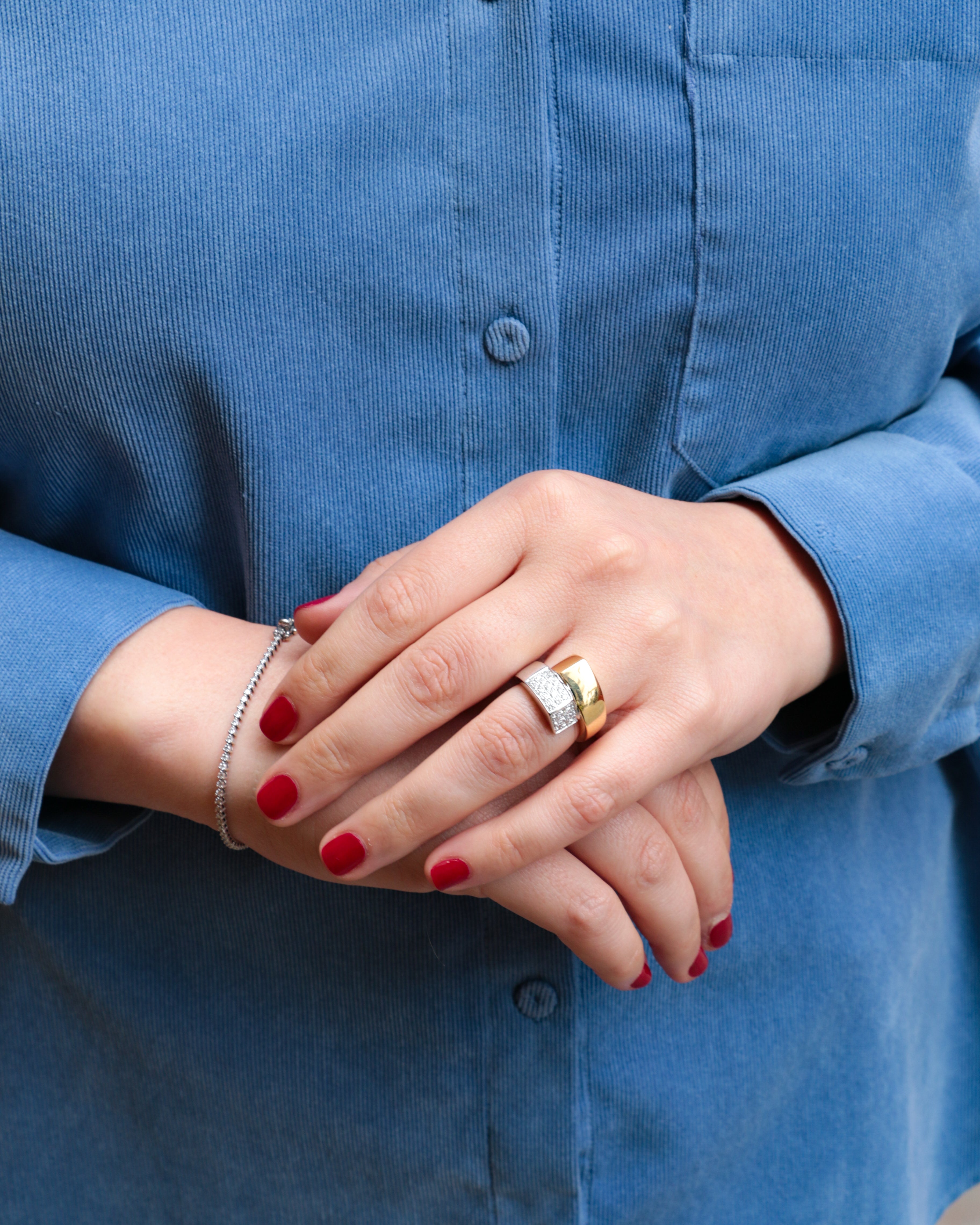 Bague vintage toi et moi géométrique en or et diamants