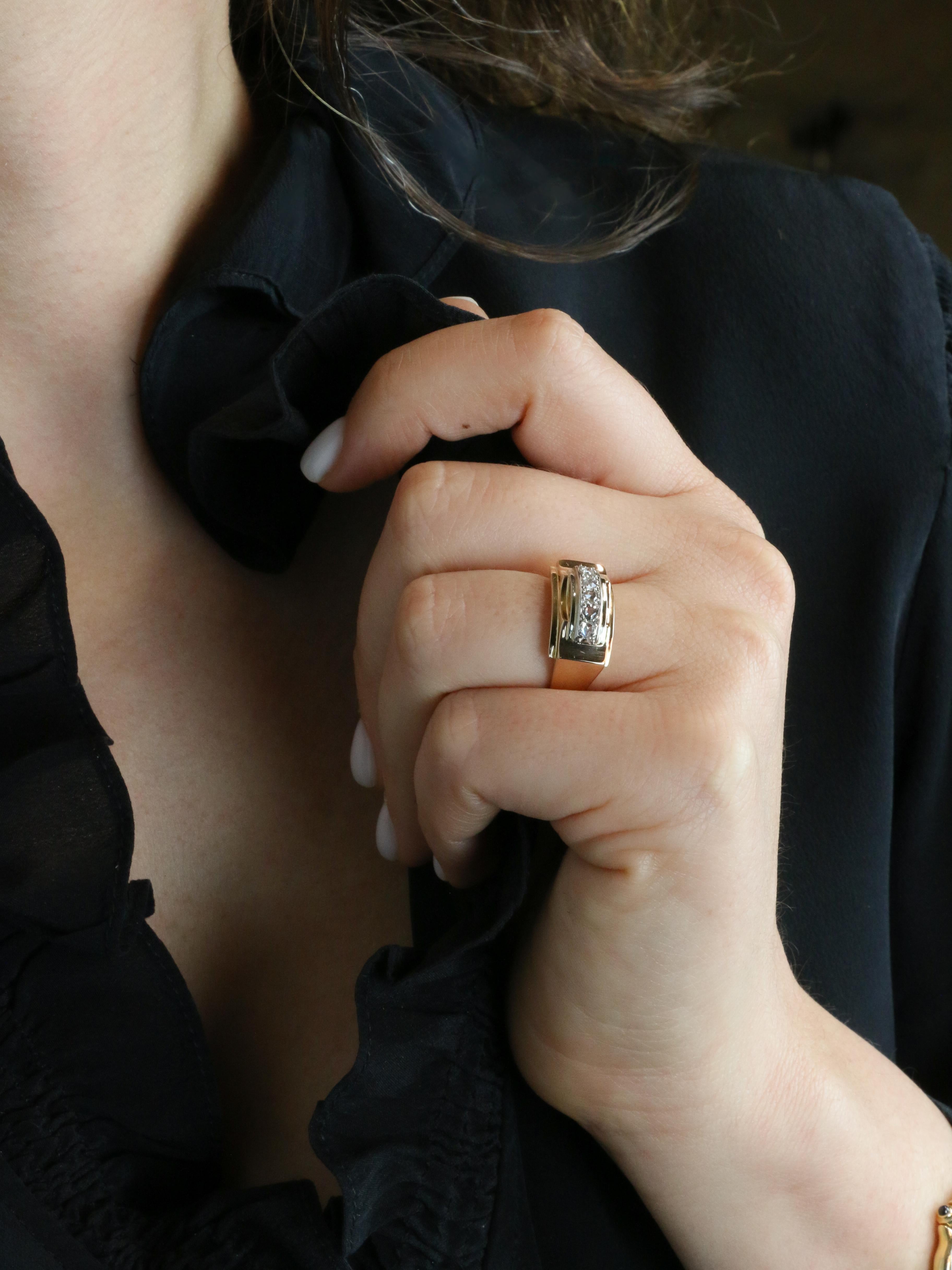 Bague pont or jaune diamants taille rose
