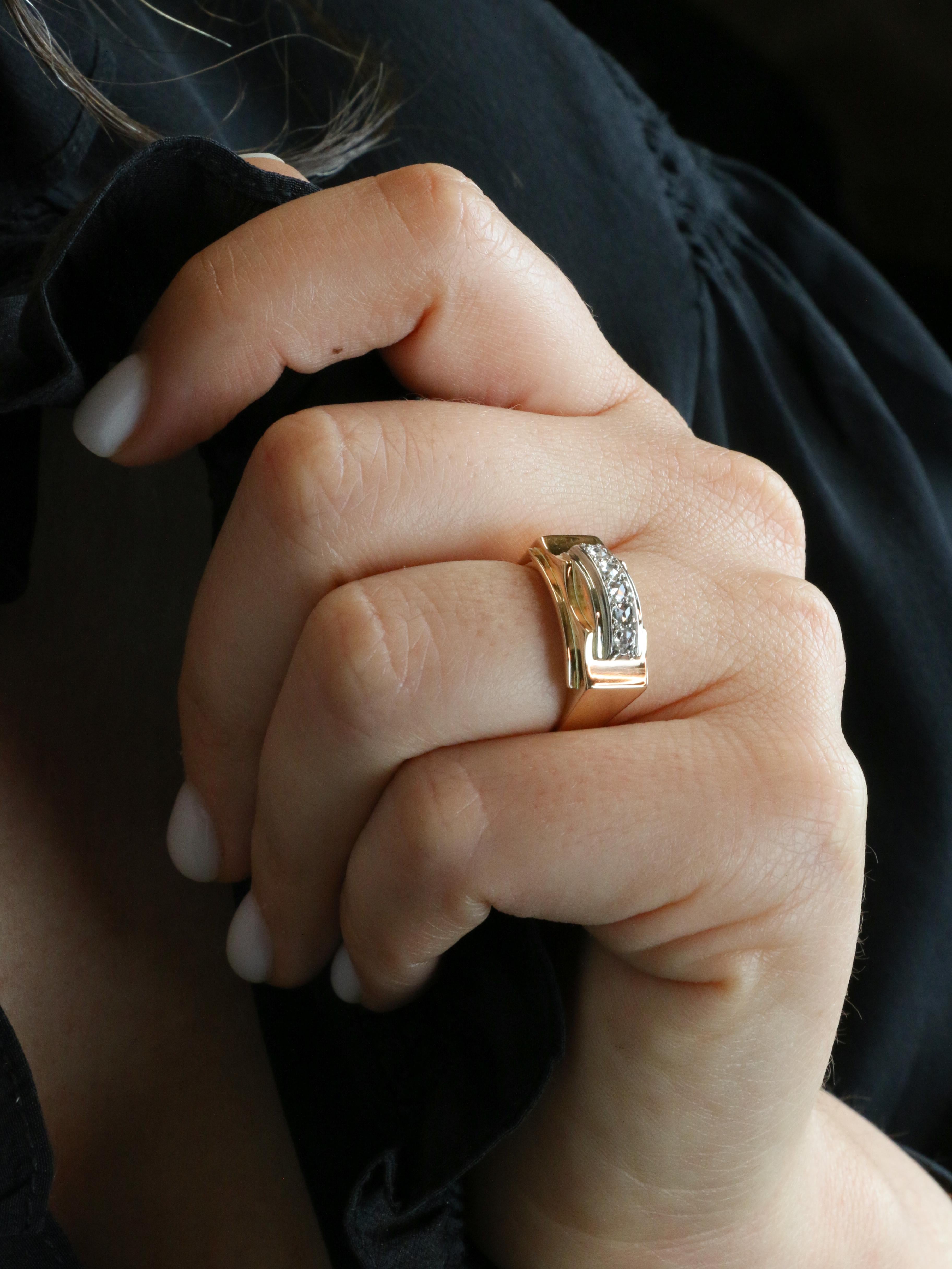Bague pont or jaune diamants taille rose