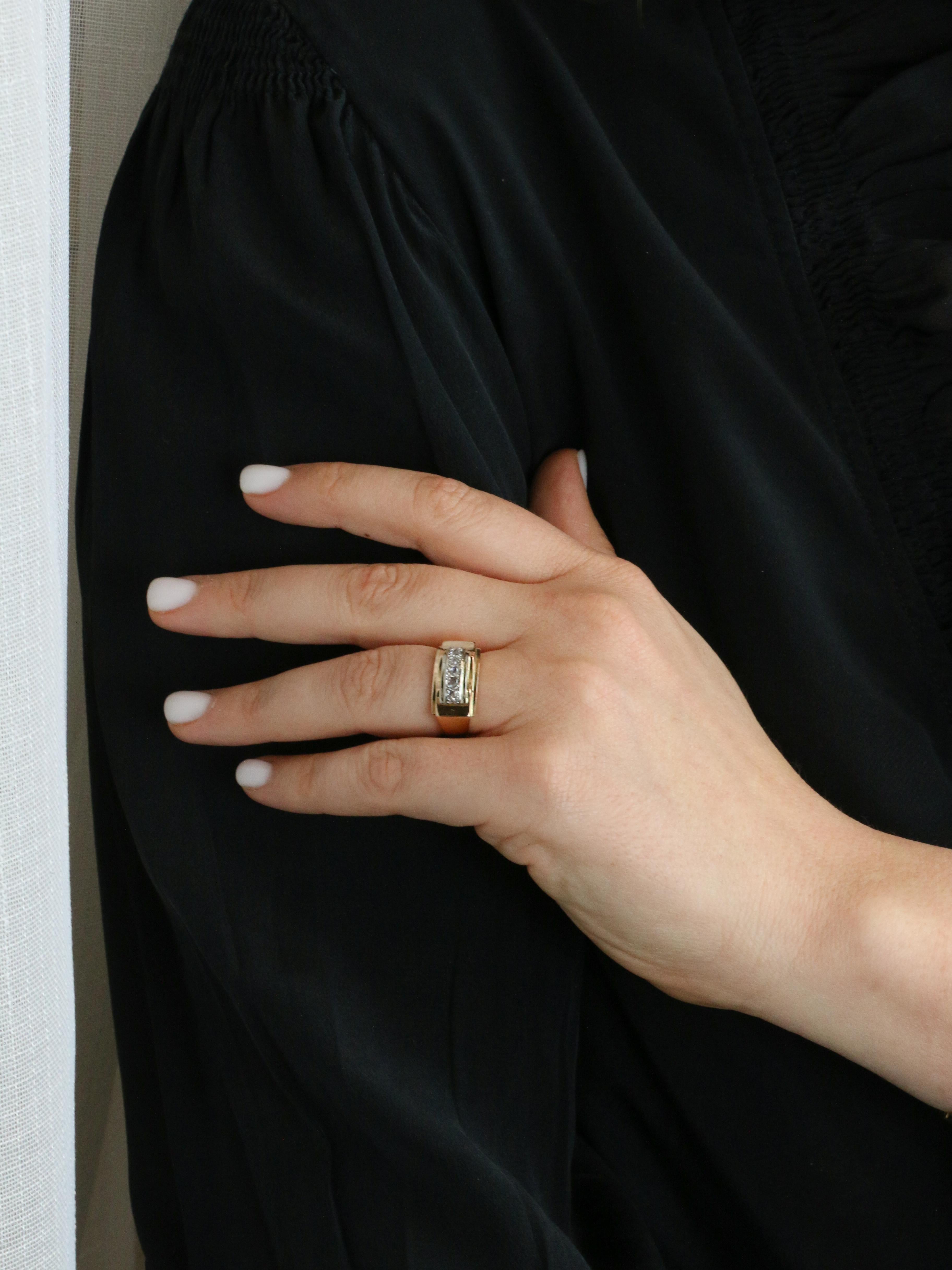 Bague pont or jaune diamants taille rose
