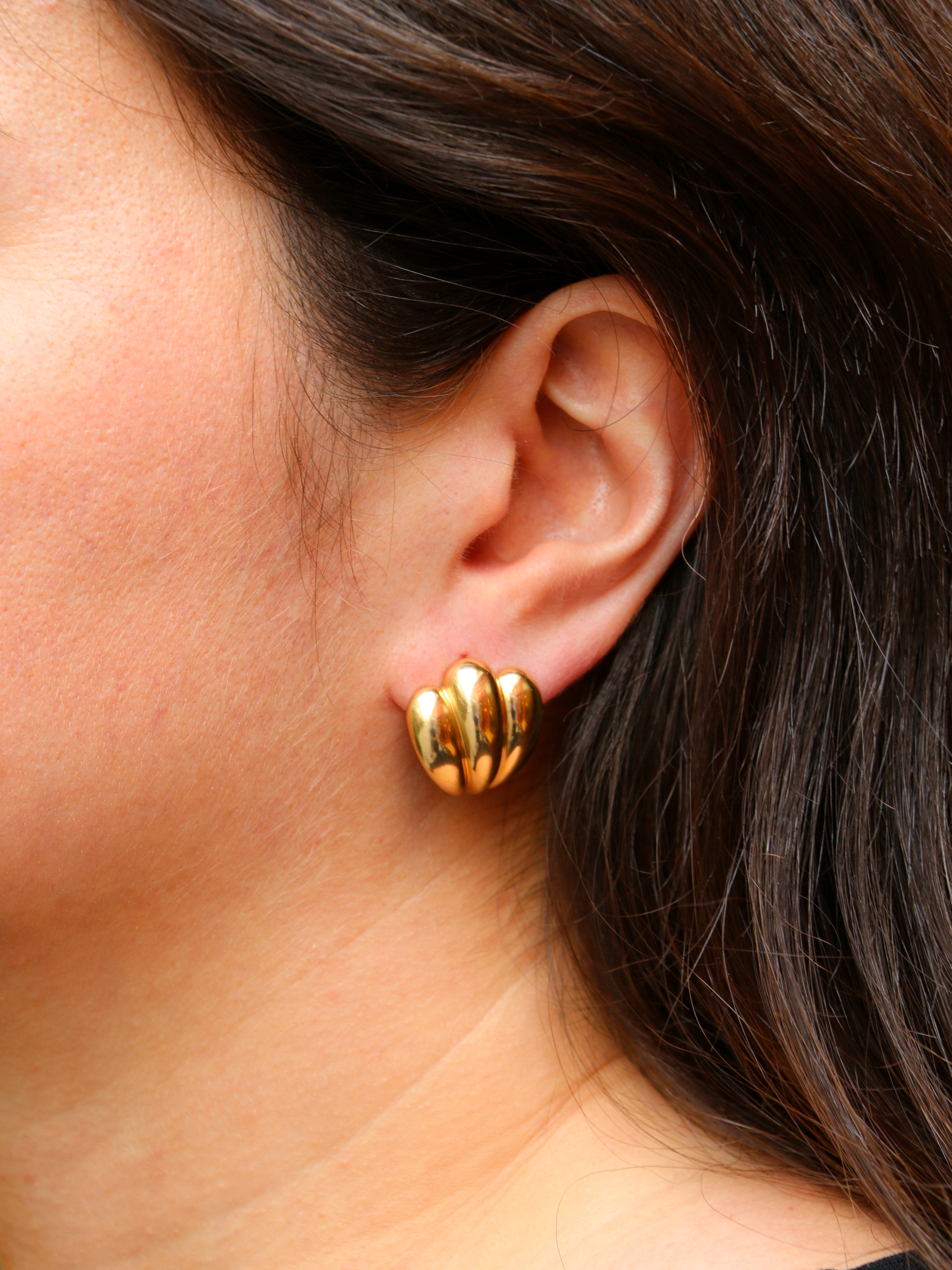 Pair of vintage shell earrings in yellow gold