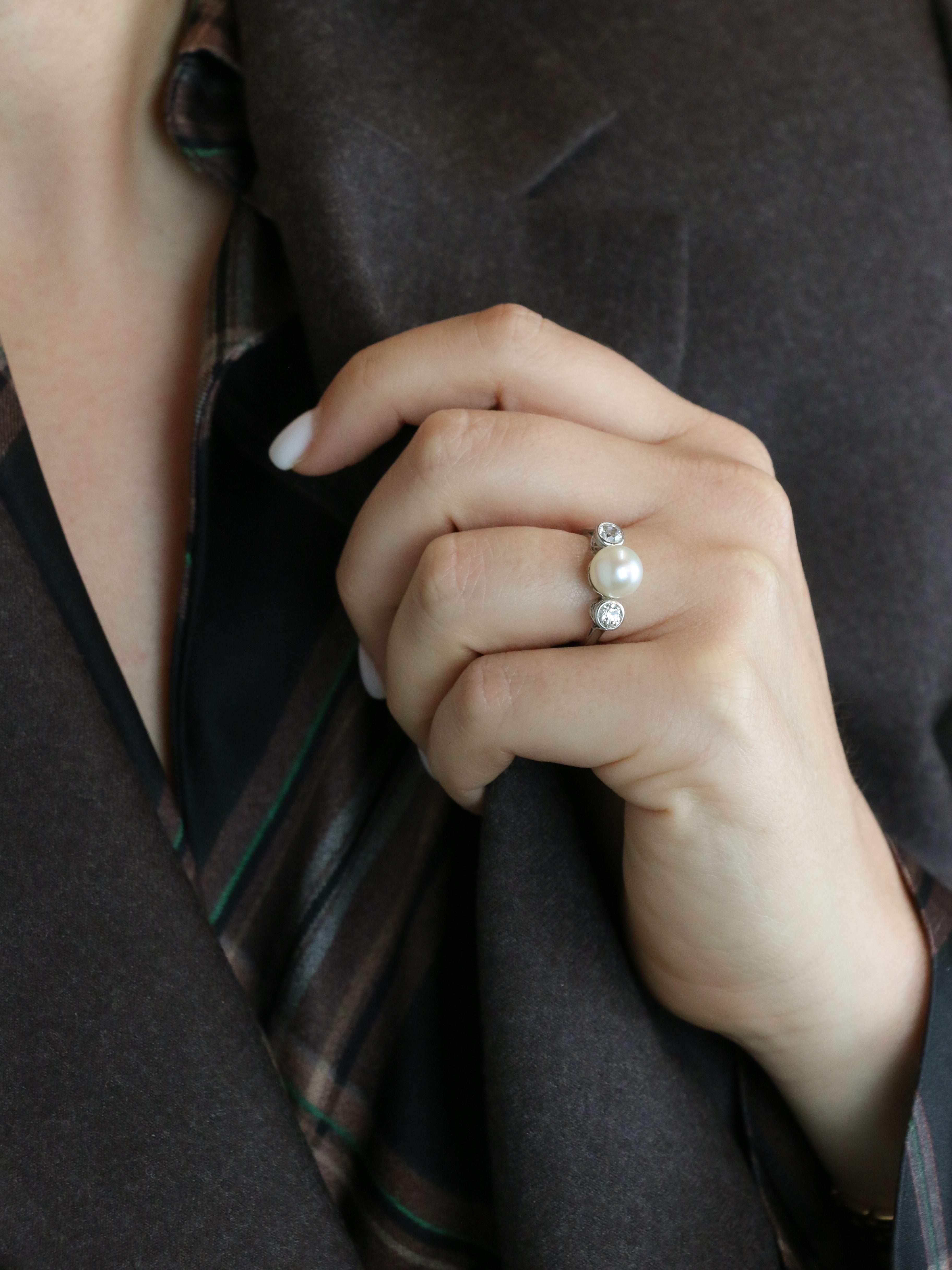 Platinum, Pearl and Diamond Trilogy Ring - Old Ring